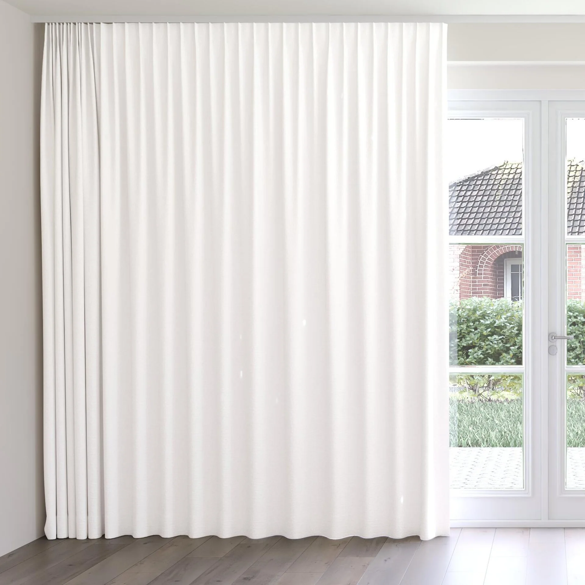 Front view of Obi Stonewash Ricepaper, on curtain rail