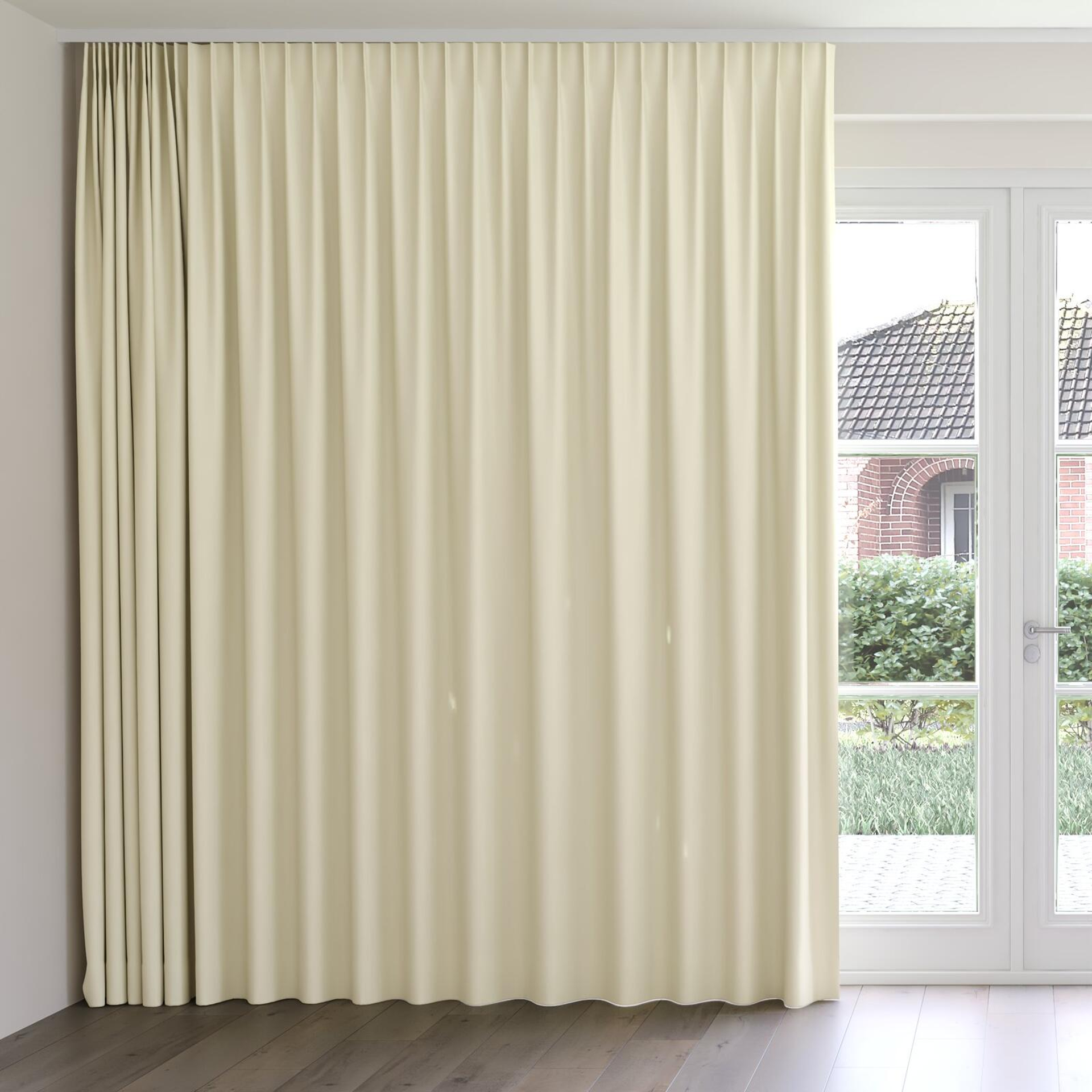 Front view of Ultra Dim Nougat, on curtain rail