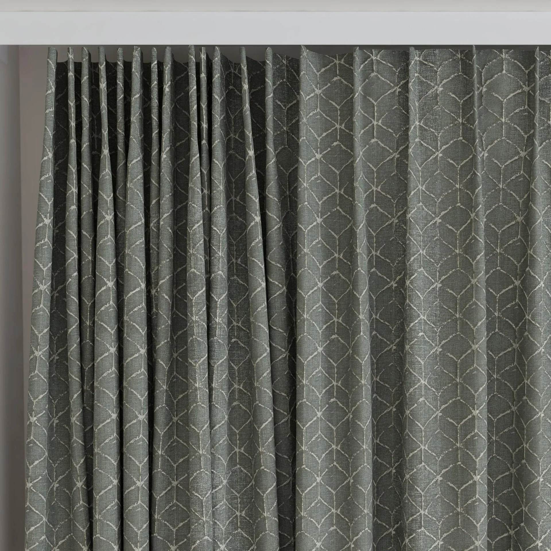 Top view of Momentous Pewter, on curtain rail