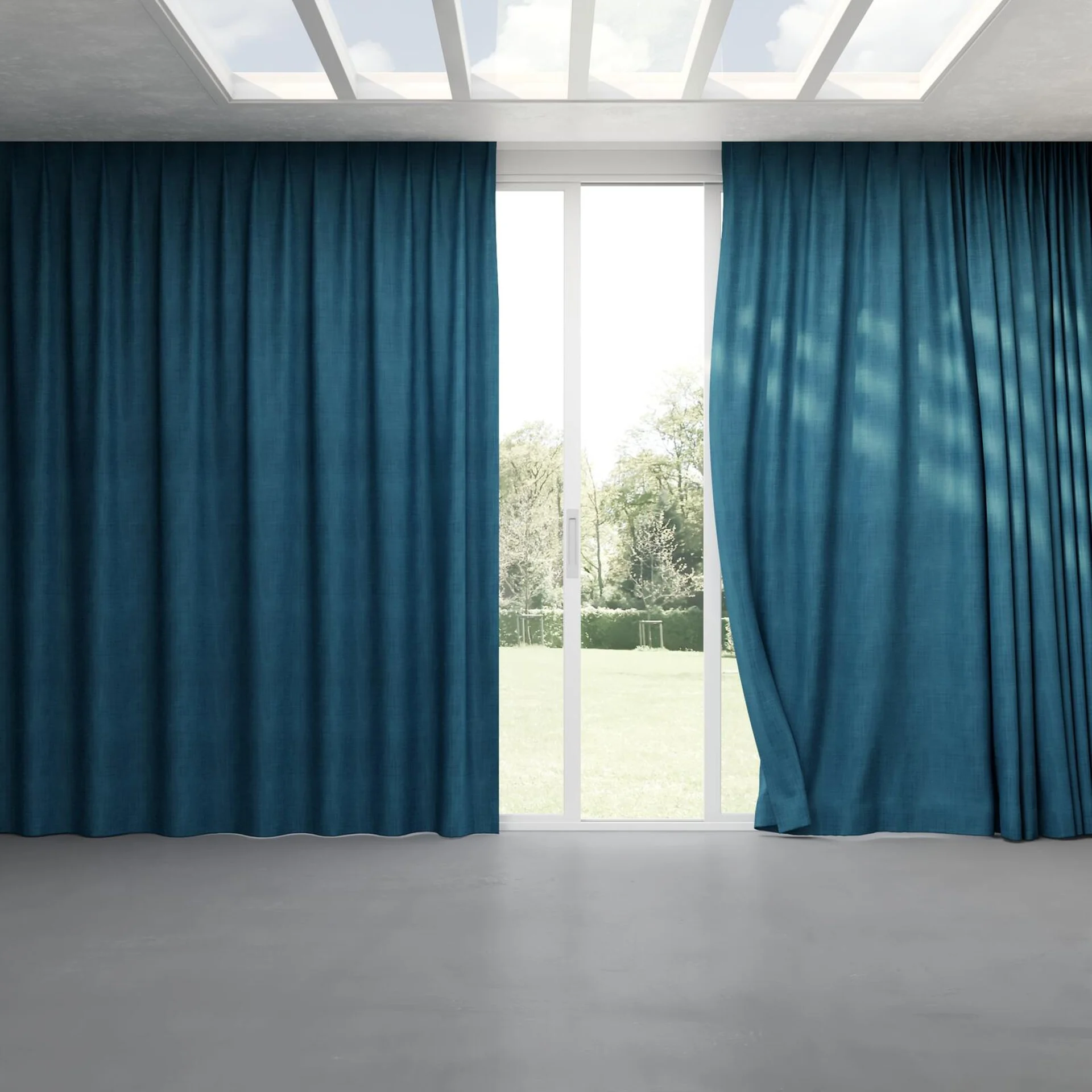 Full view of Loci Dim Out Azure, pinch pleat