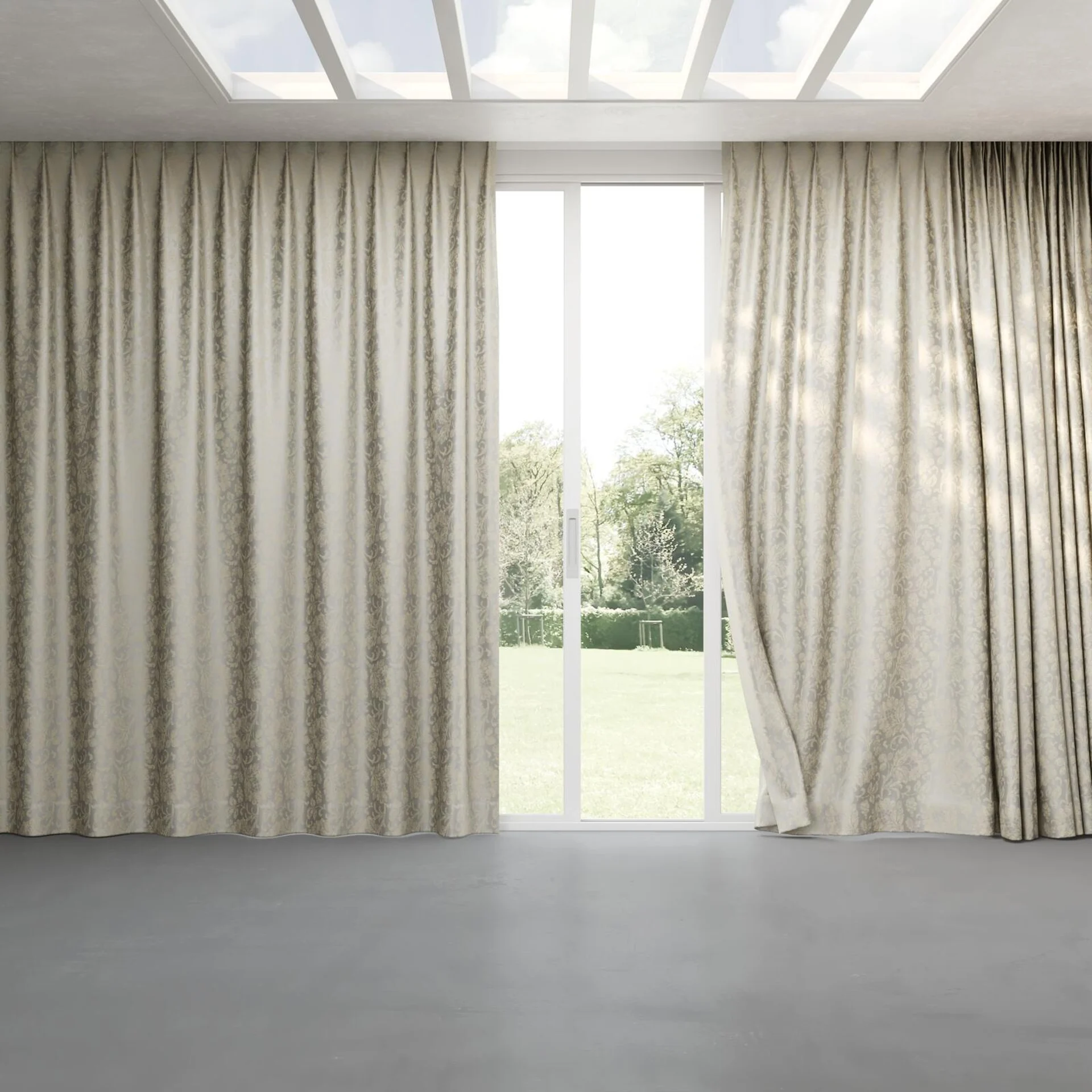 Full view of Florentine Sand, pinch pleat