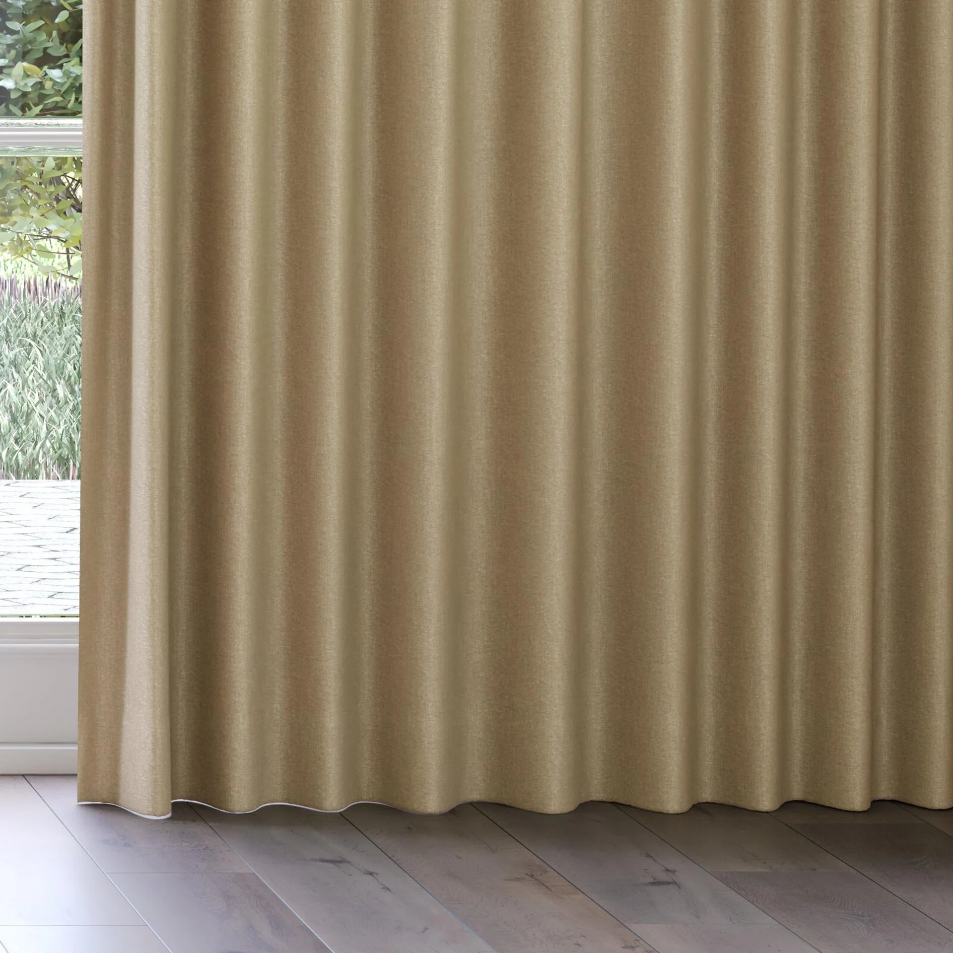 Bottom view of Bronco Linen, on curtain rail
