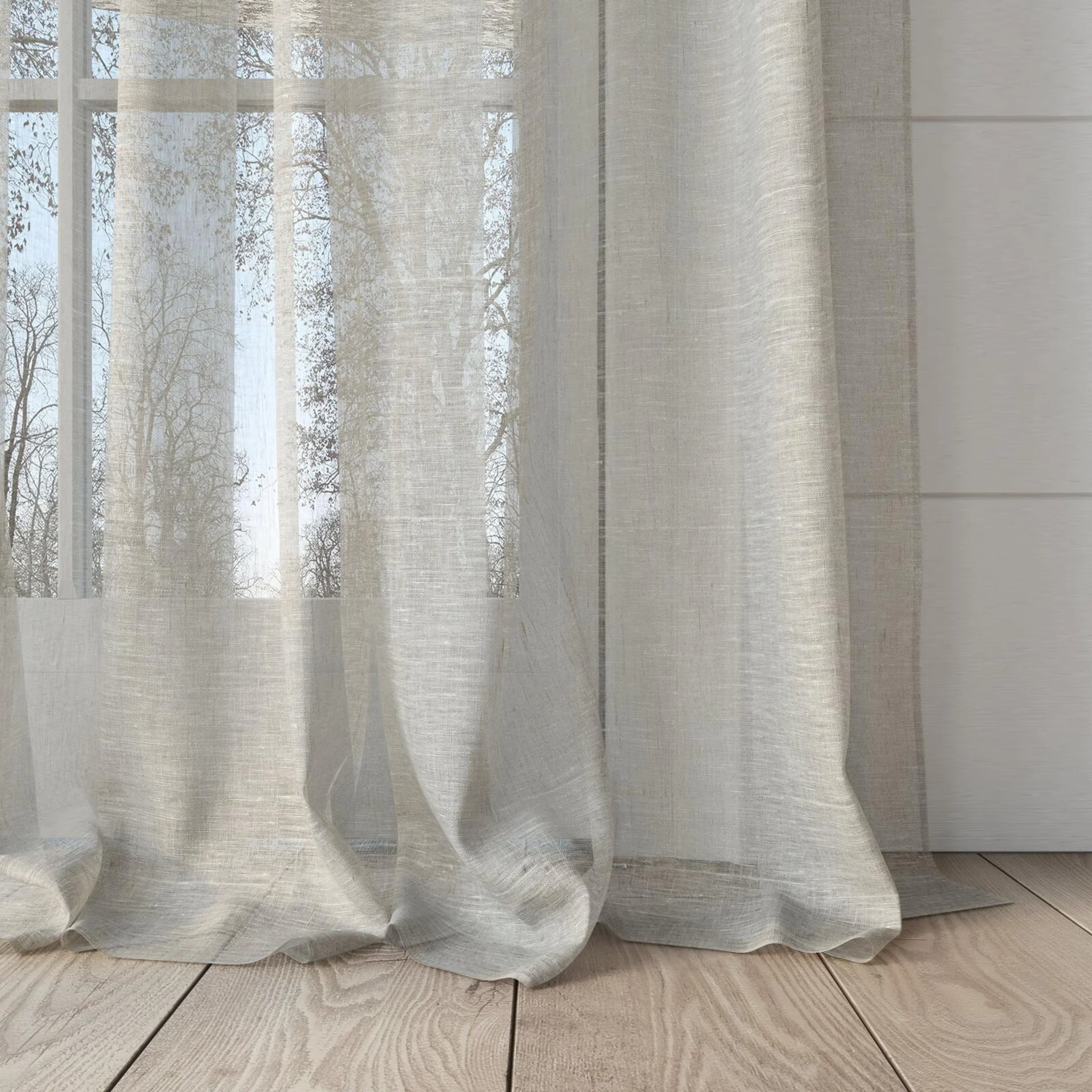 Bottom view of Pure Linen Linen, puddled, on curtain rod