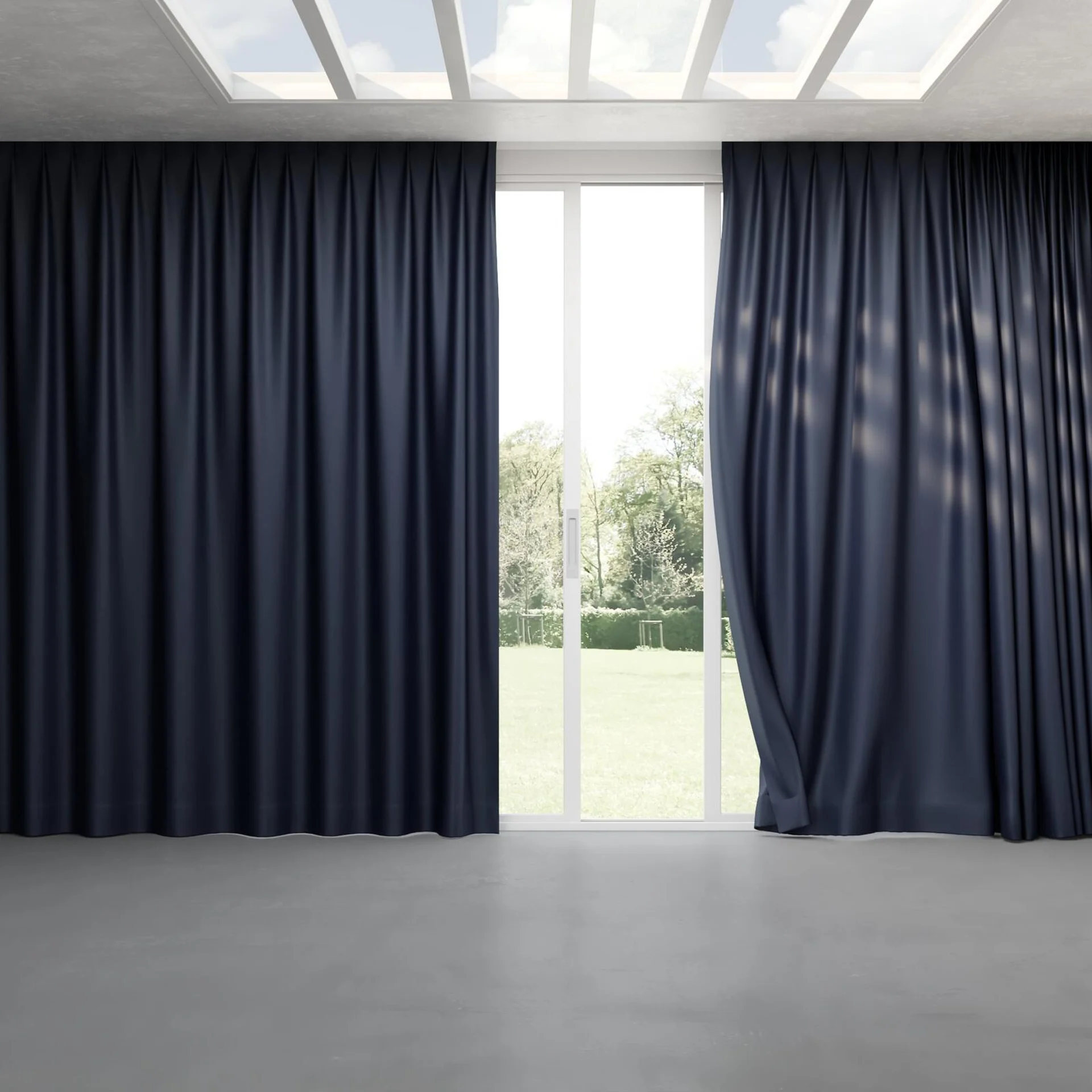 Full view of Stallion 2 Blackout Blue Night, pinch pleat