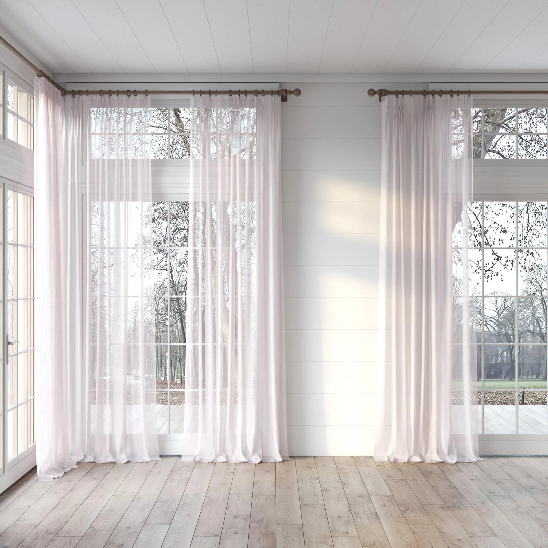 Full view of Aurora Blush, puddled, on curtain rod