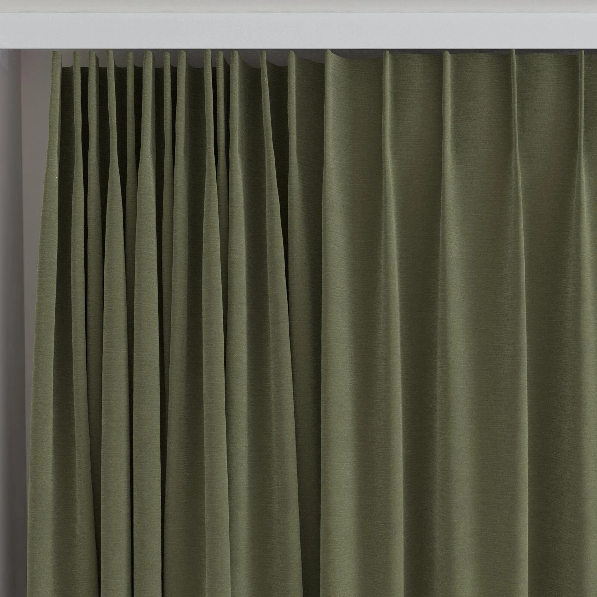 Top view of Moon Olive, on curtain rail