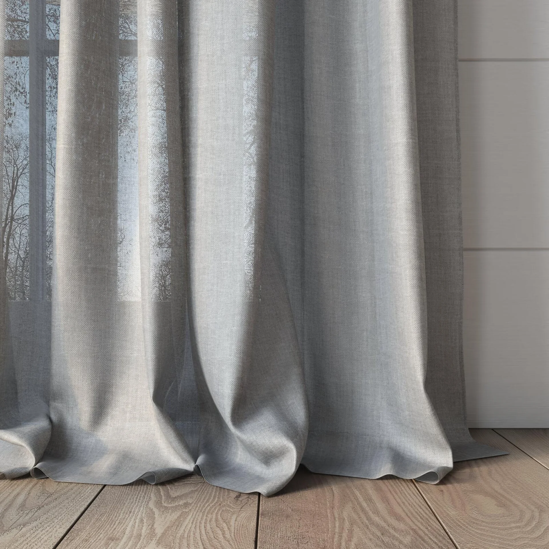 Bottom view of Uru Mist, puddled, on curtain rod