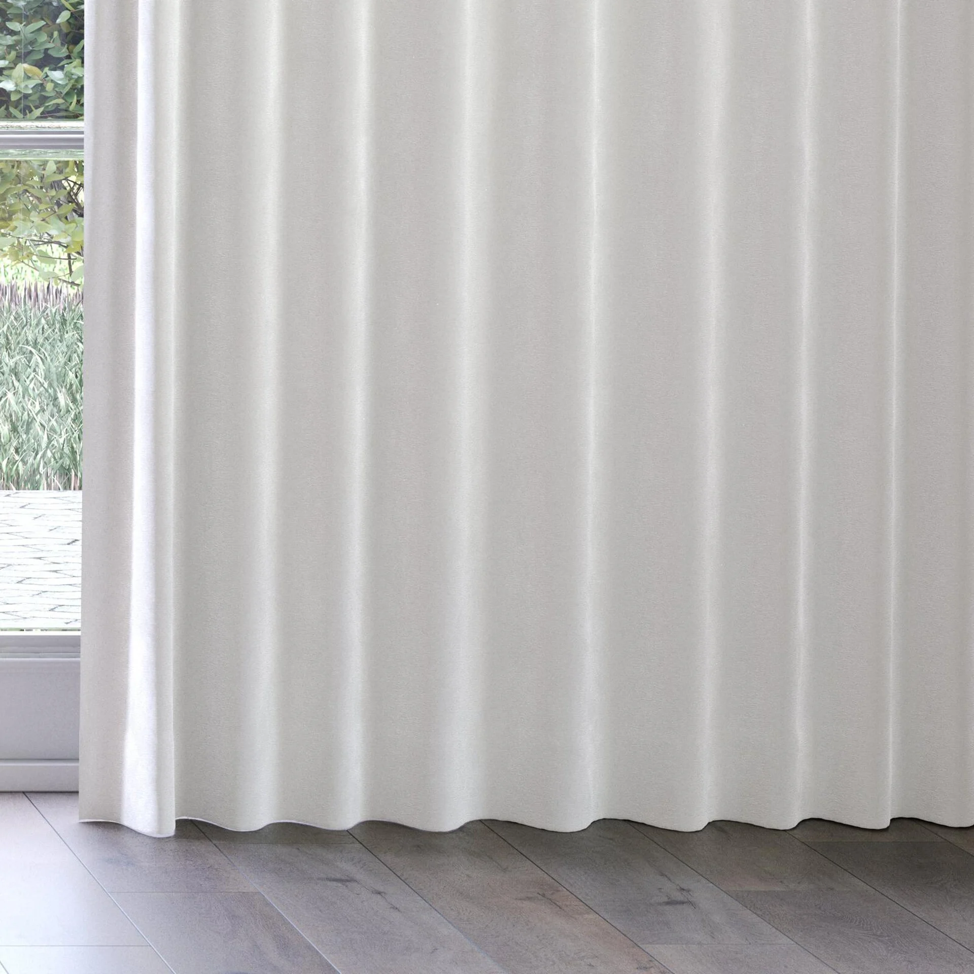 Bottom view of Geneva Dove, on curtain rail