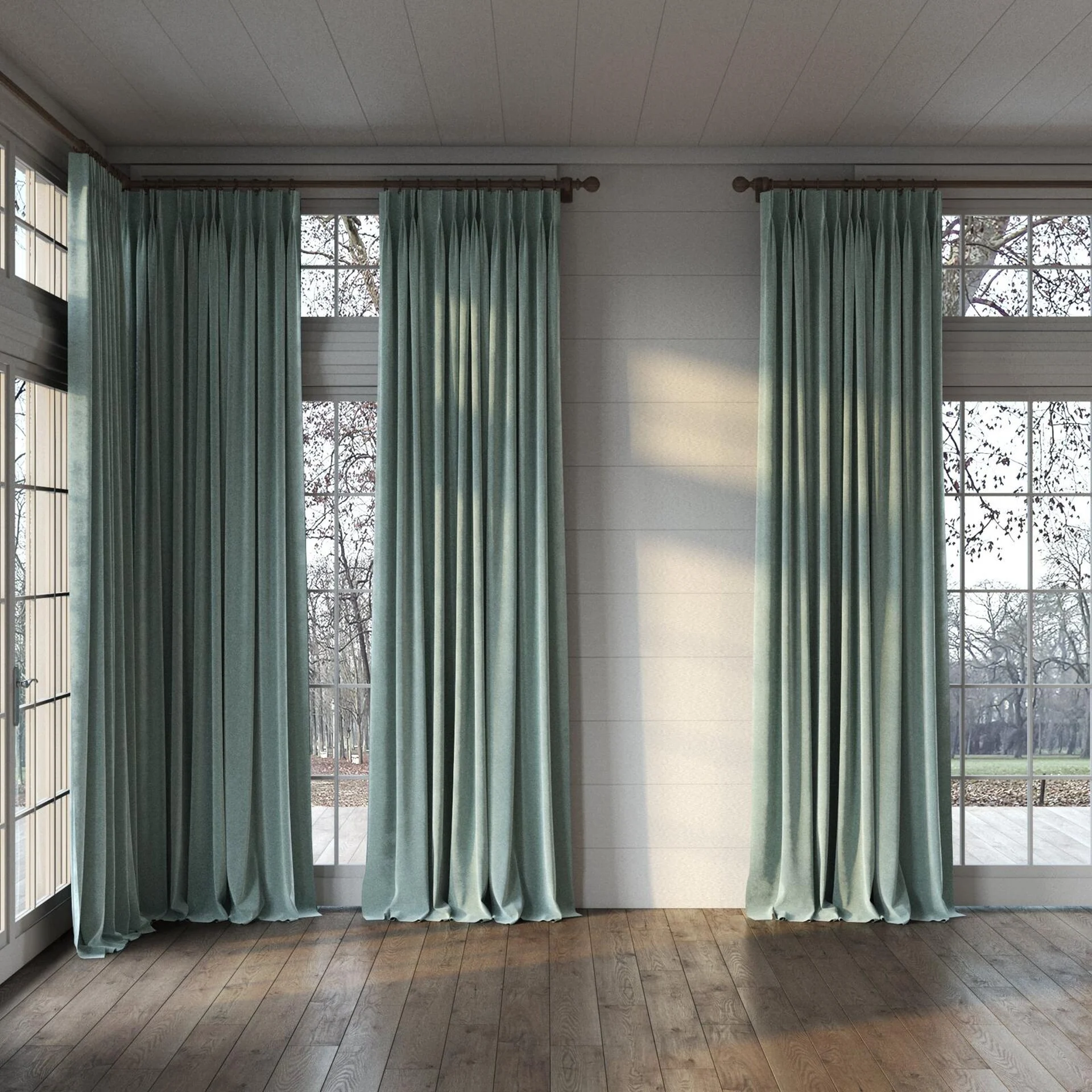 Full view of Geneva Mineral, puddled, on curtain rod