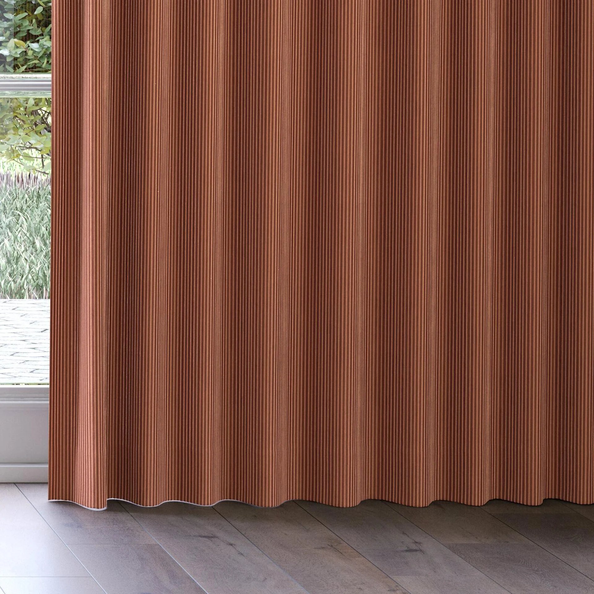 Bottom view of Embrace Copper, on curtain rail