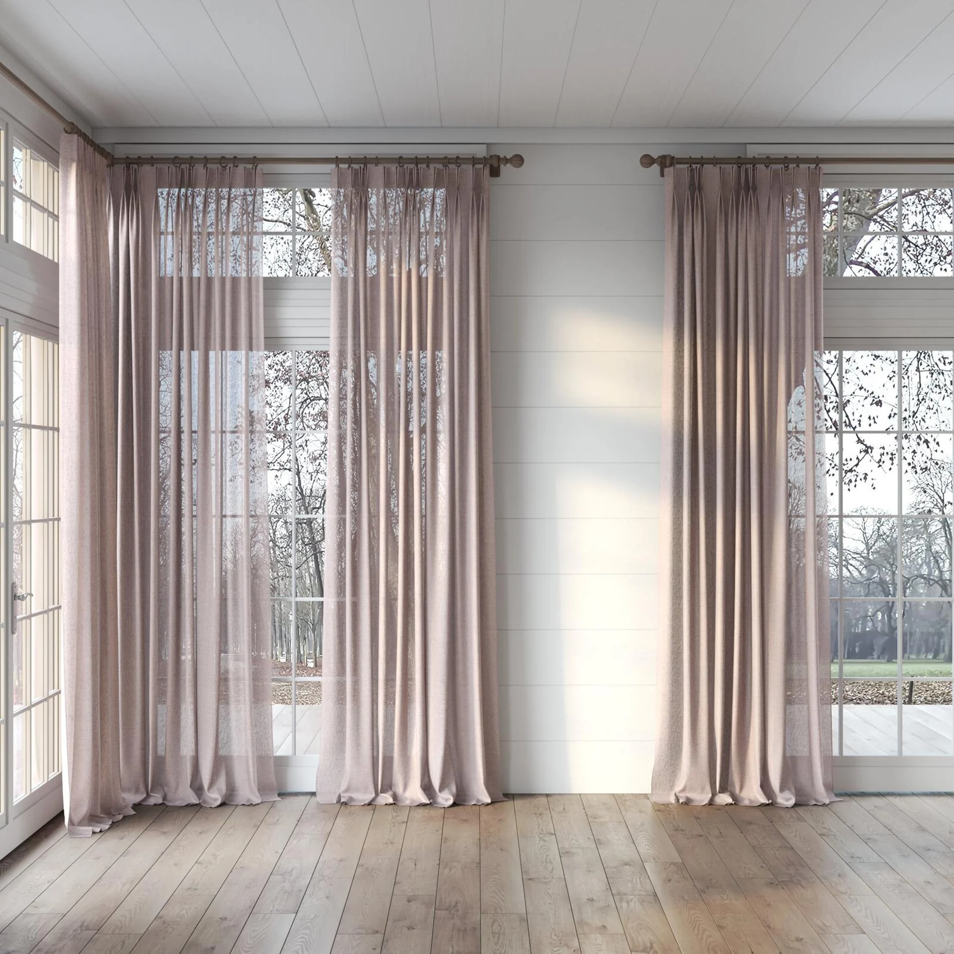 Full view of Rhyme Plum, puddled, on curtain rod