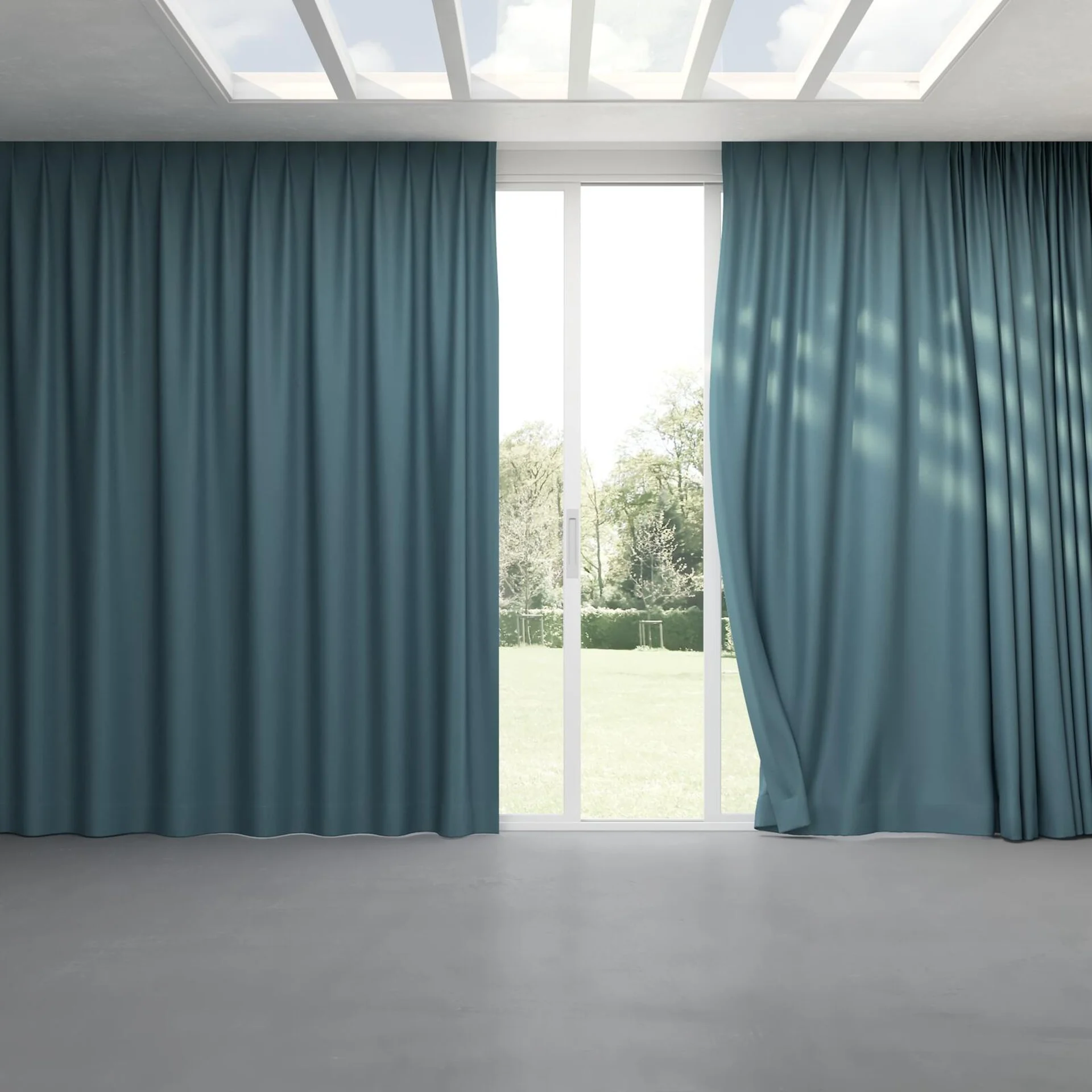 Full view of Colourwash Eco Lake, pinch pleat