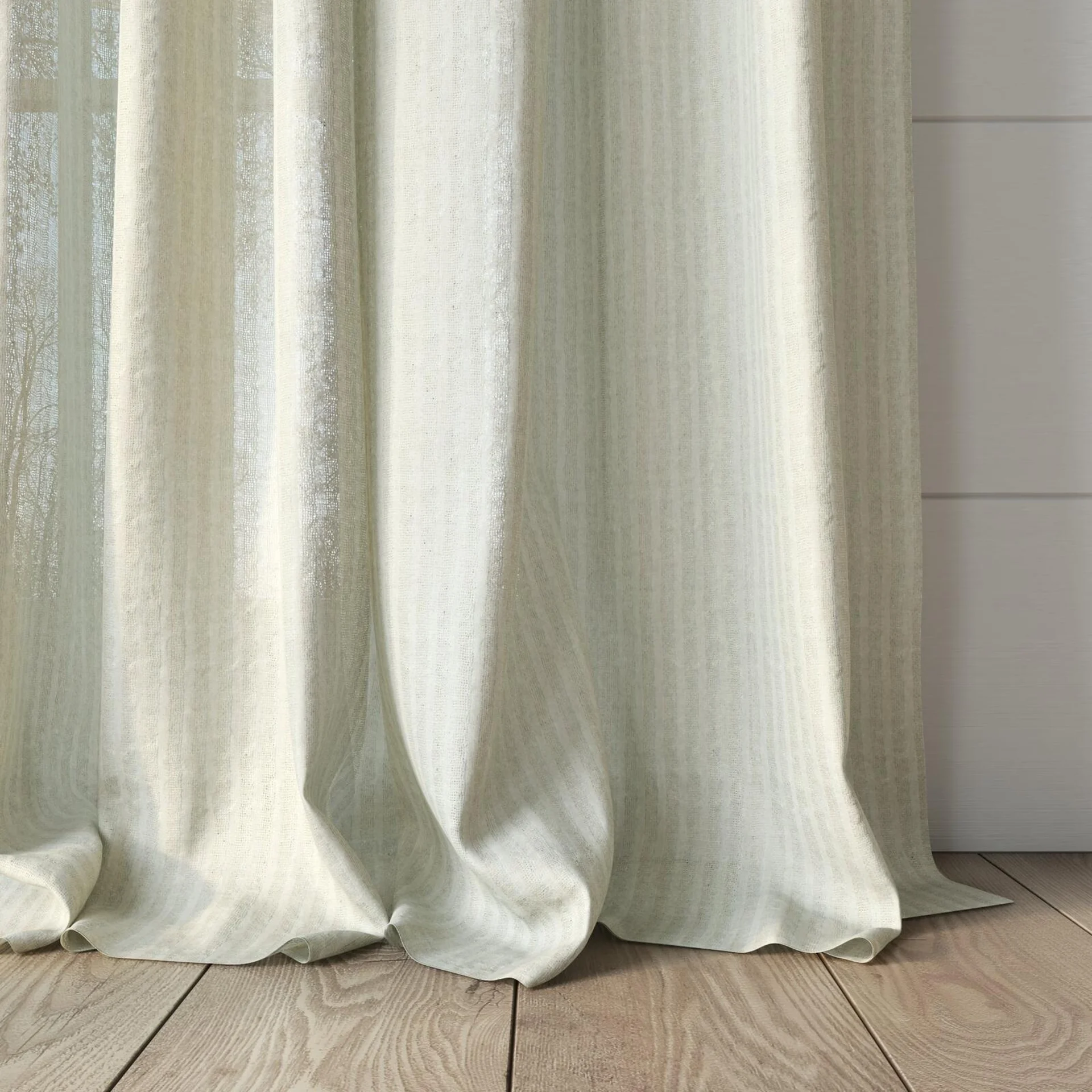 Bottom view of Appreciate Crushed Linen, puddled, on curtain rod