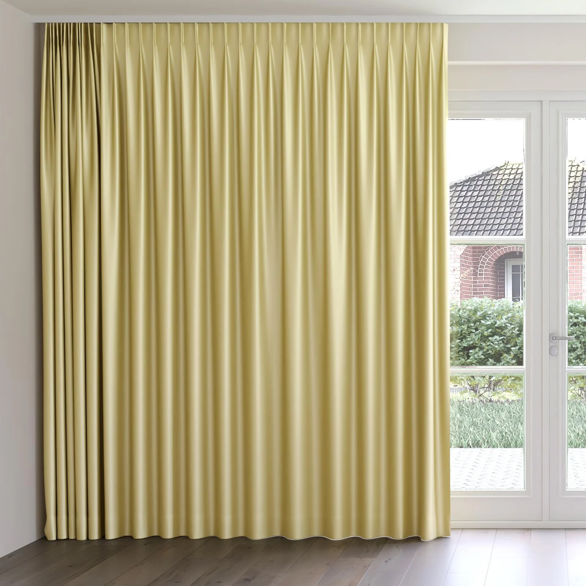 Front view of Moonbeam Straw, on curtain rail