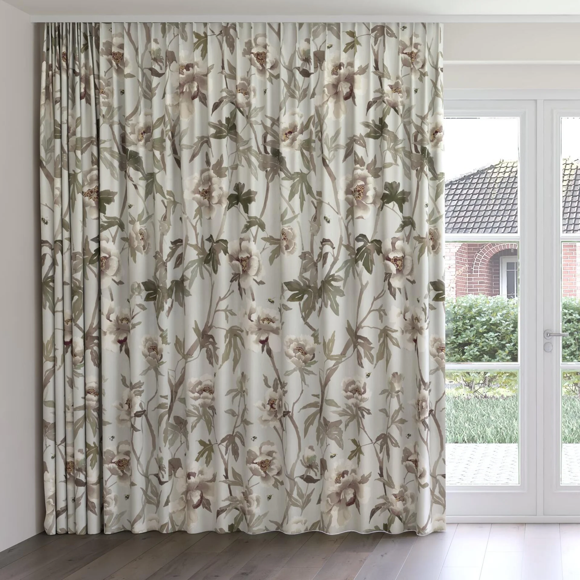 Front view of Peonia Duckegg, on curtain rail