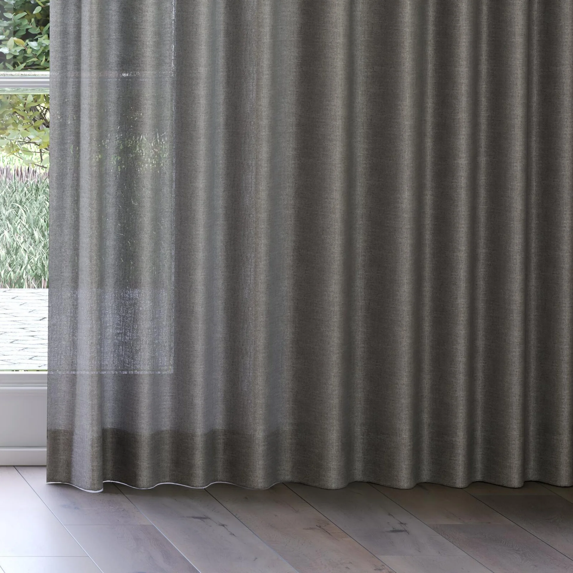 Bottom view of Motion Wood, on curtain rail