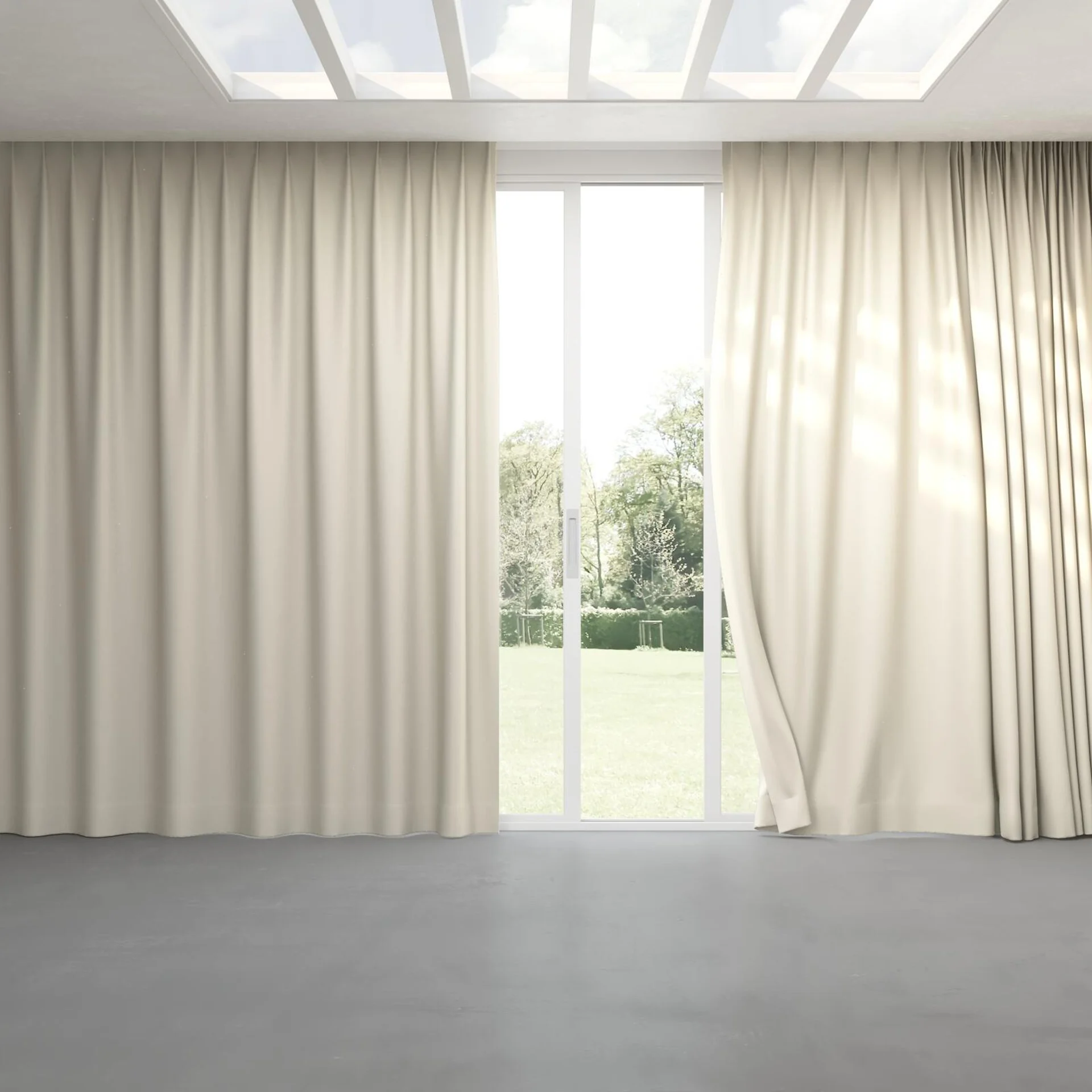 Full view of Duede Cream, pinch pleat