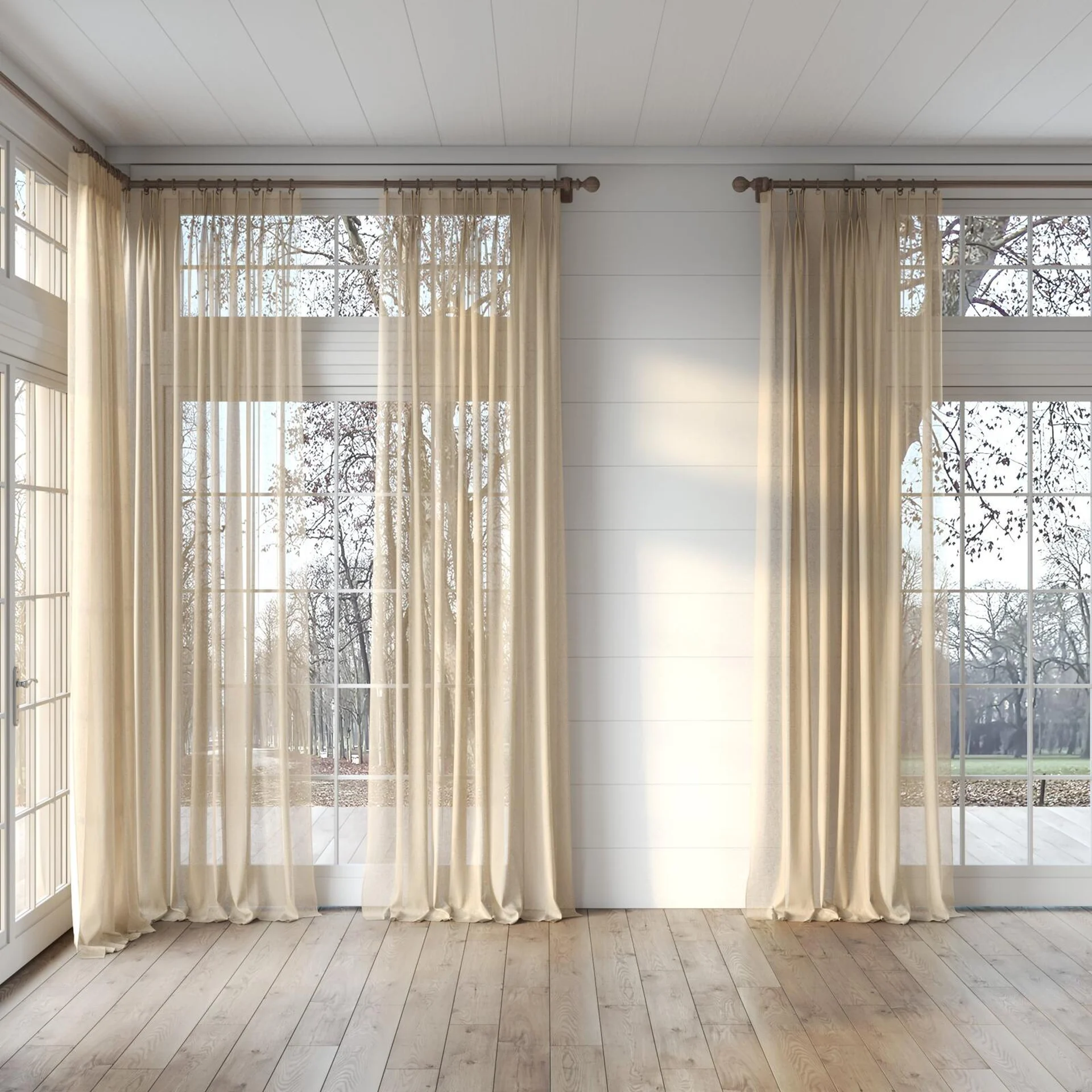 Full view of Lino Gold, puddled, on curtain rod