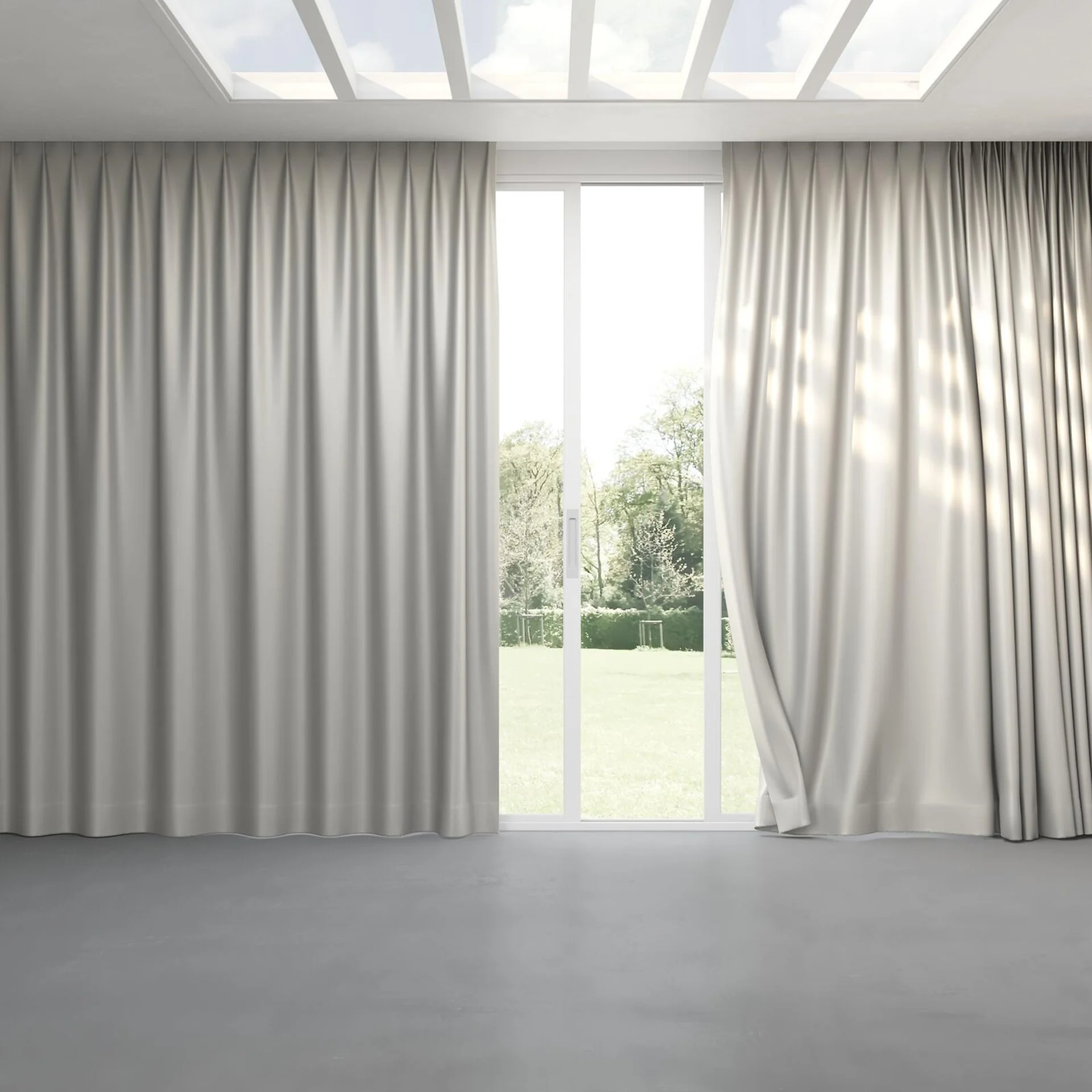 Full view of Sleek Silver, pinch pleat