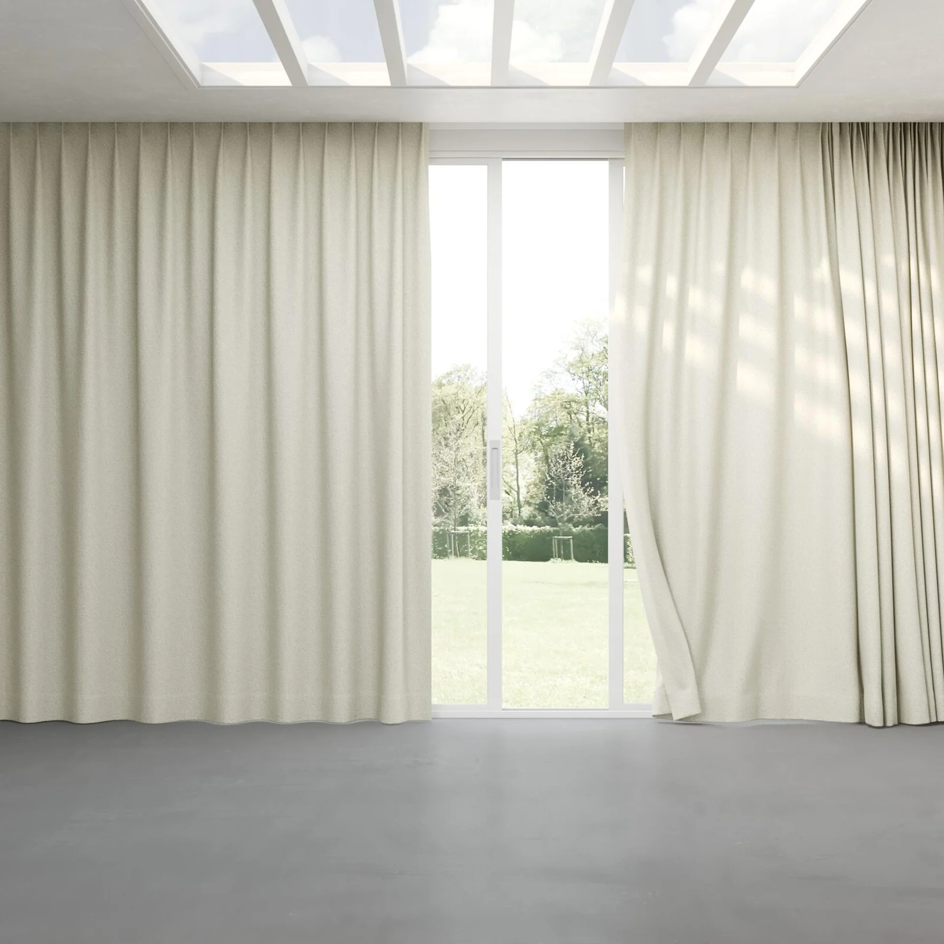 Full view of Sabik Flax, pinch pleat