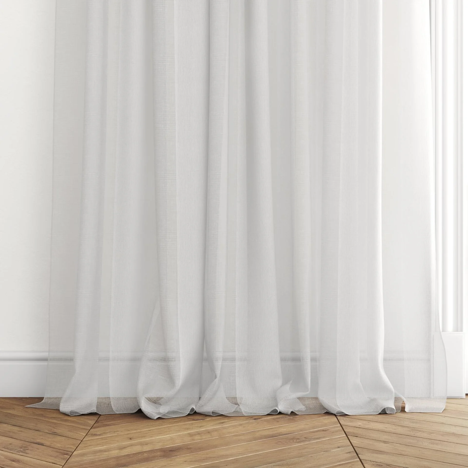 Bottom view of Vista Crystal, puddled with pinch pleat, on curtain rod