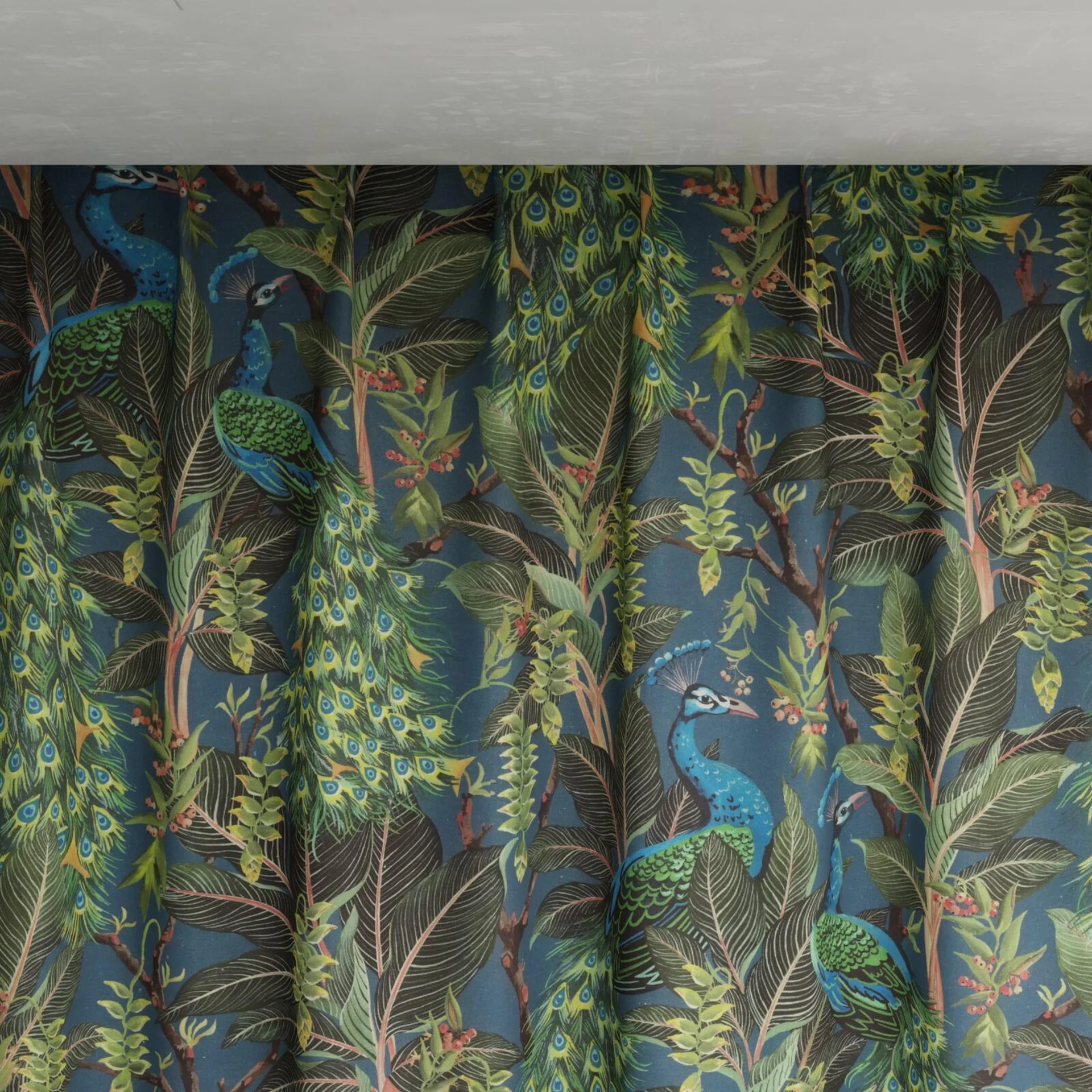 Top view of Royal Peacock Midnight, pinch pleat