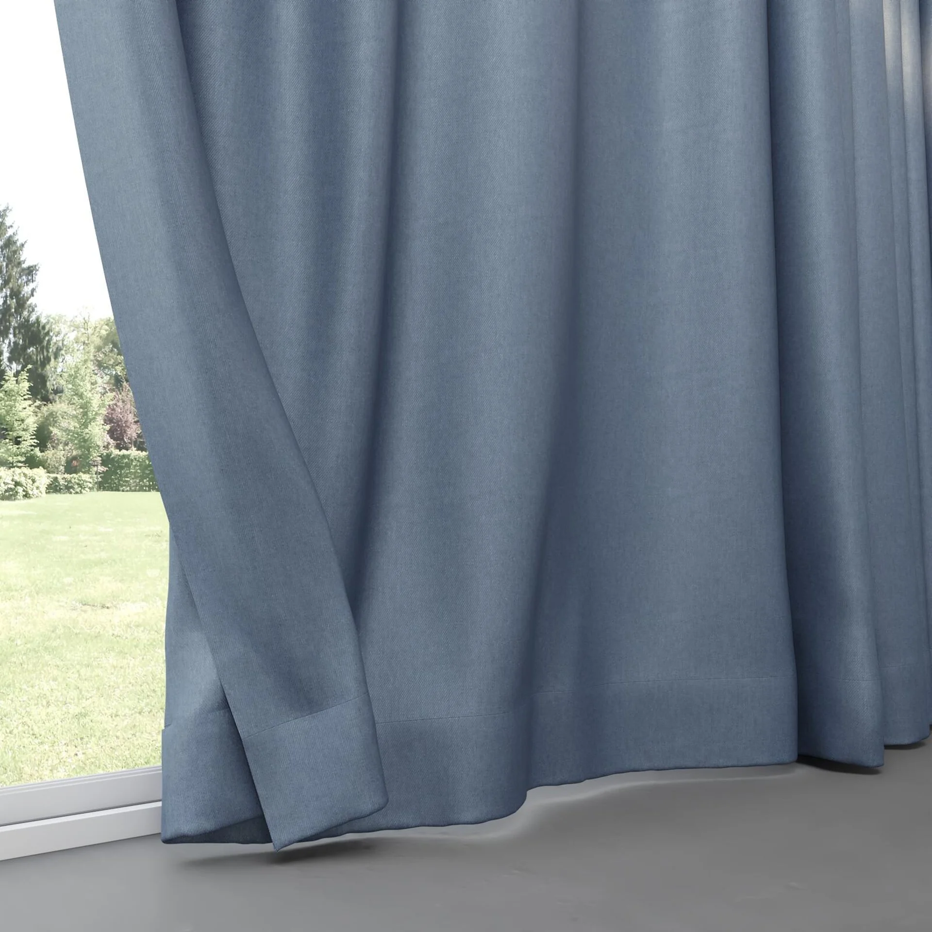 Bottom view of Fiji Denim, pinch pleat