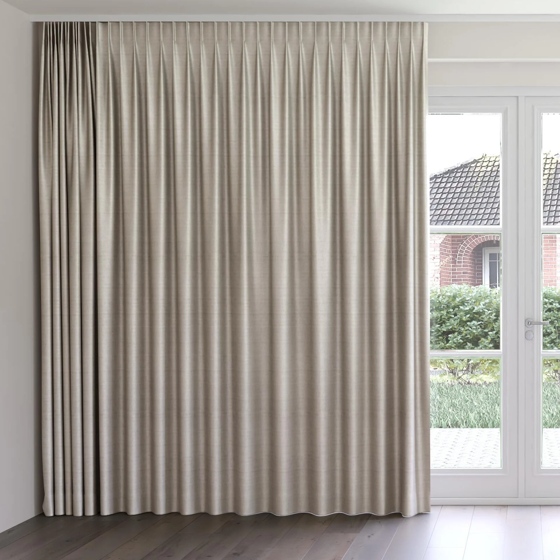 Front view of Zircon Stucco, on curtain rail