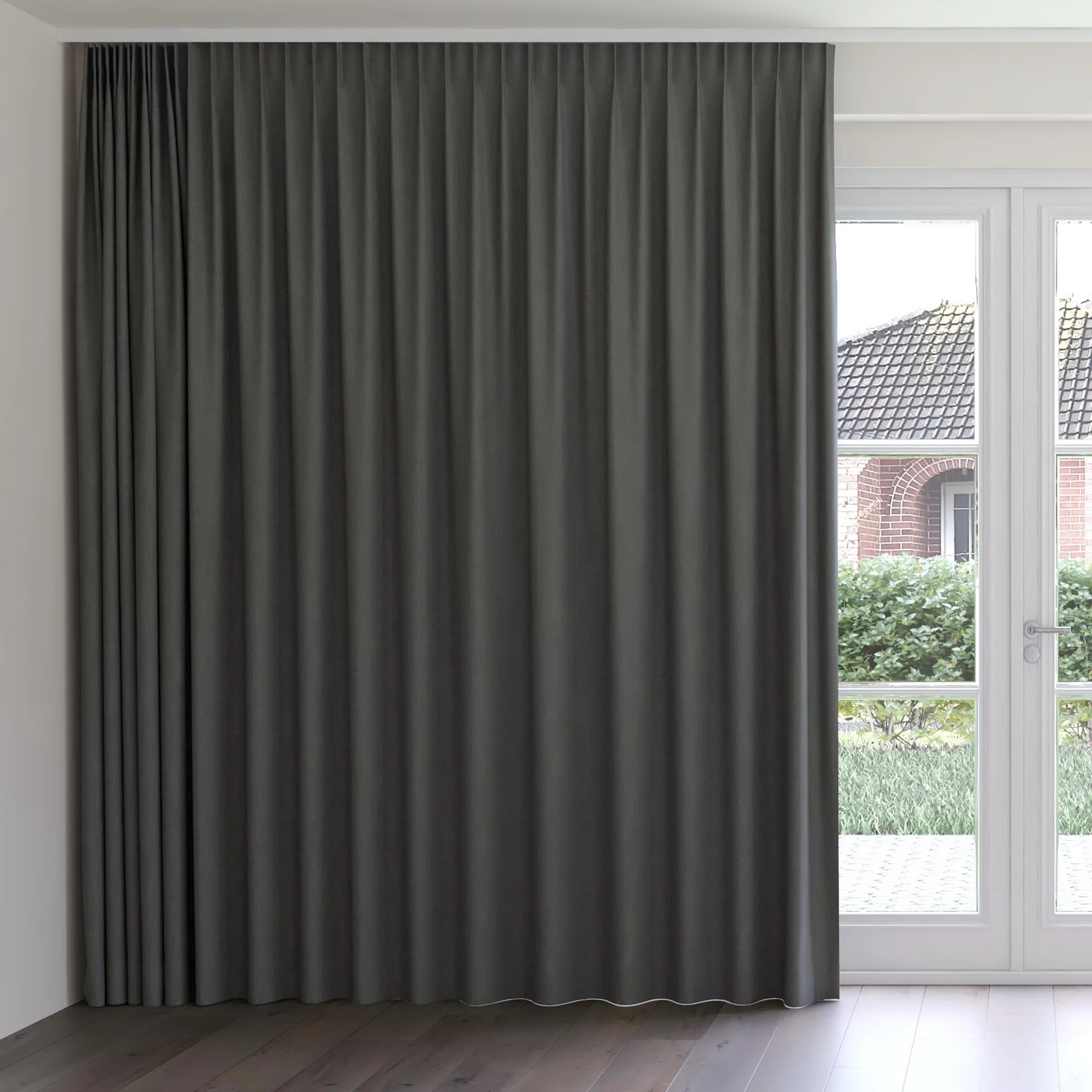 Front view of Northstar Charcoal, on curtain rail