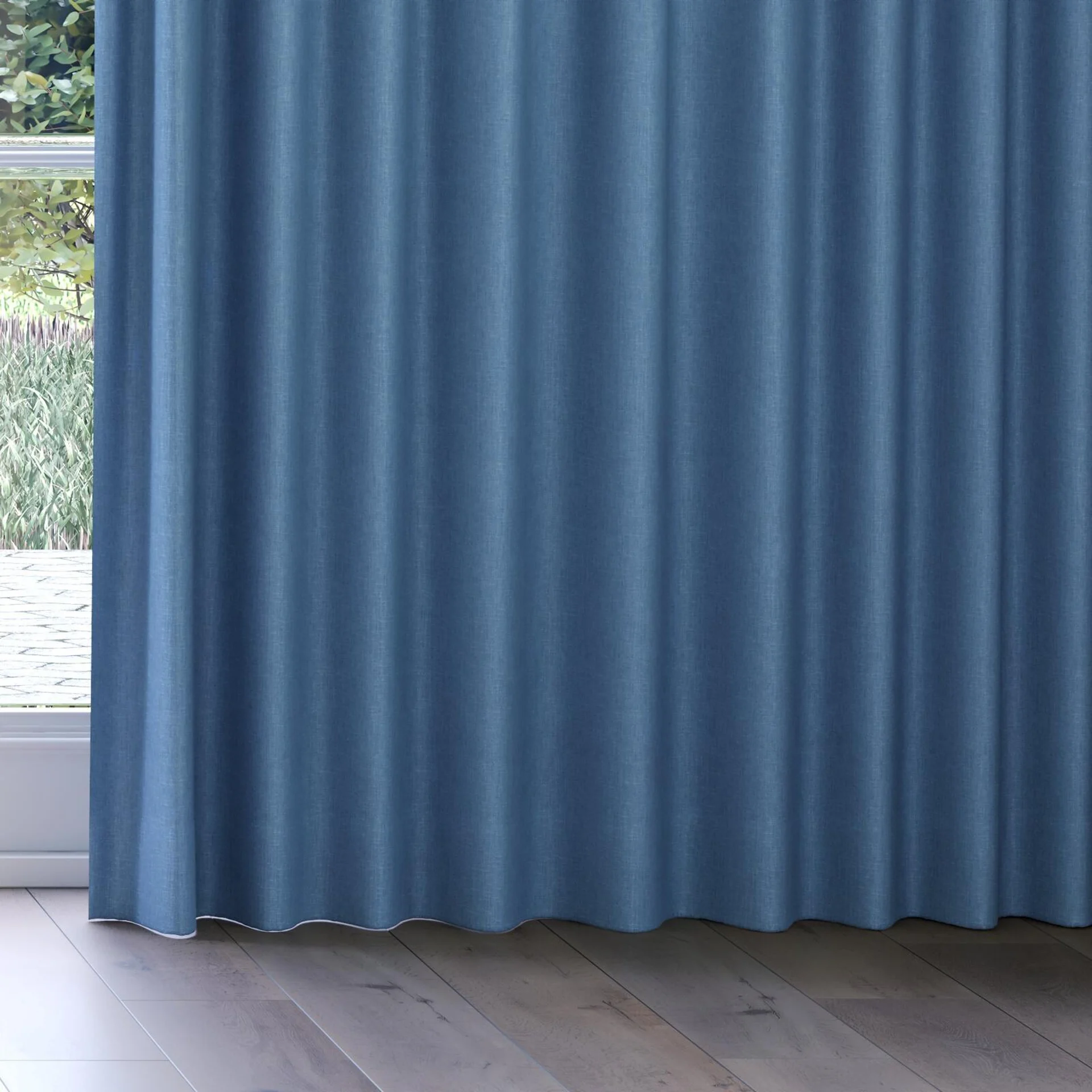 Bottom view of Rover Periwinkle, on curtain rail