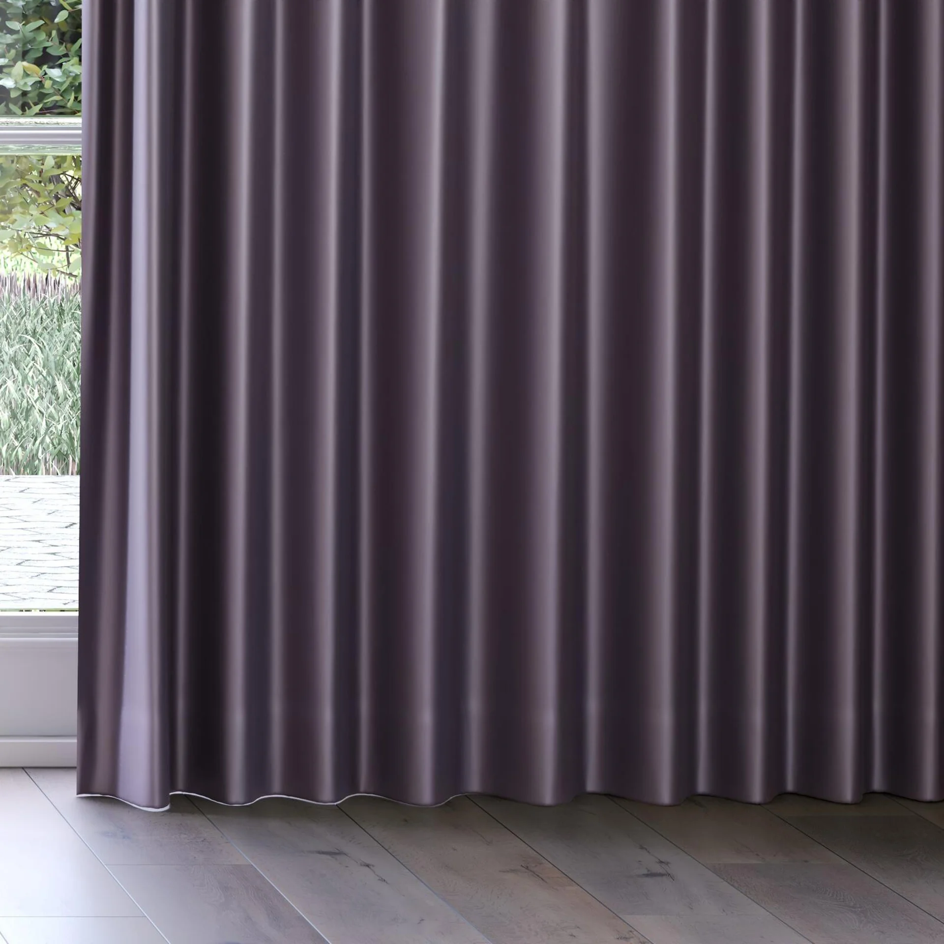 Bottom view of Moonbeam Plum, on curtain rail