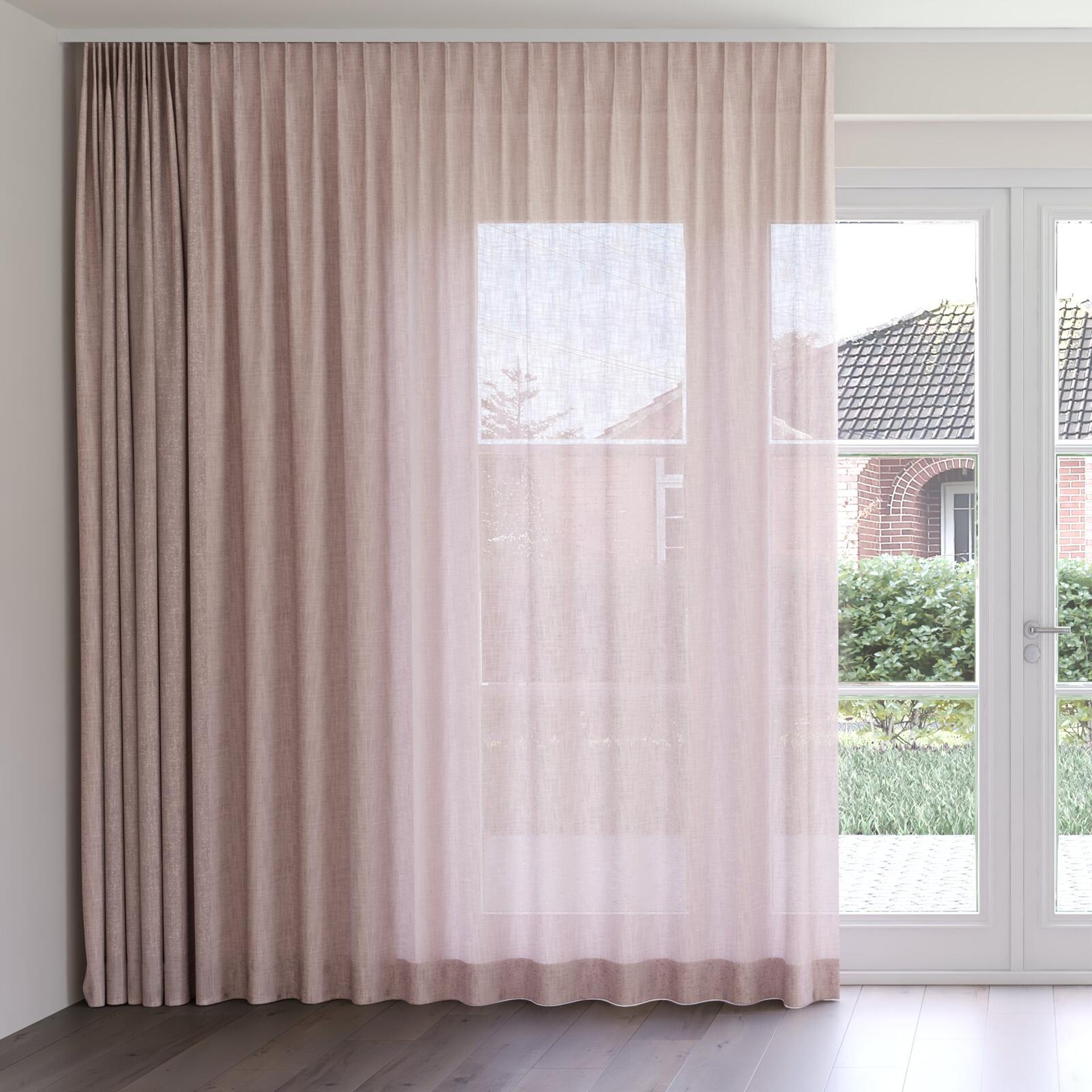 Front view of Motion Blush, on curtain rail