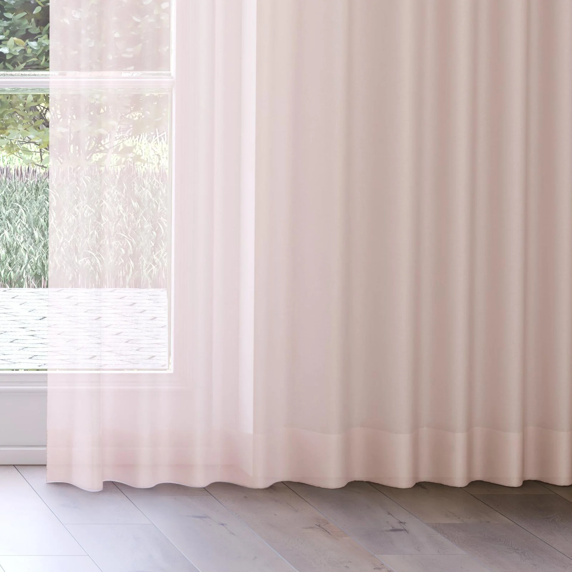 Bottom view of Zine Blush, on curtain rail