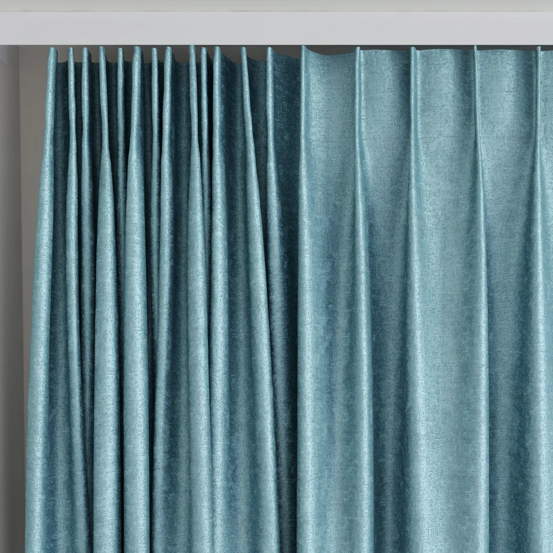 Top view of Hug Teal, on curtain rail