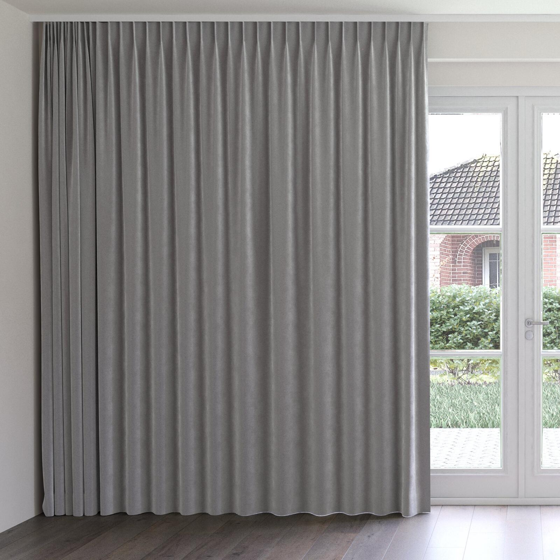 Front view of Vienna Sterling, on curtain rail