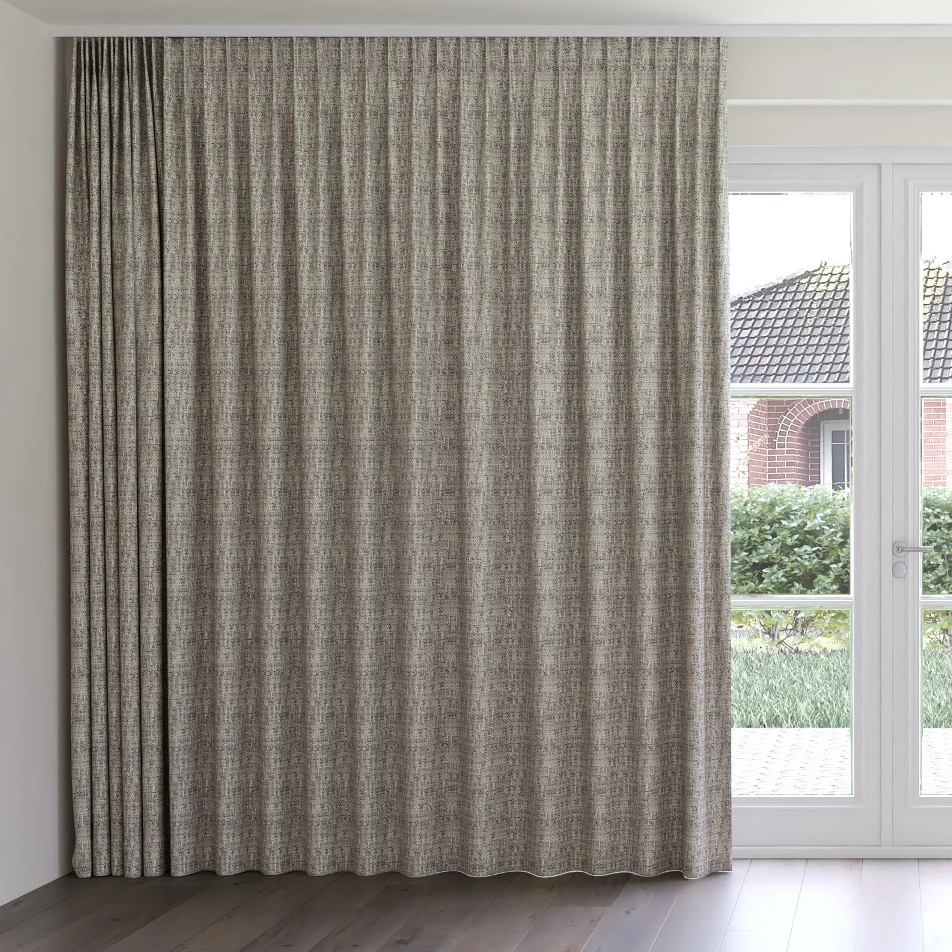 Front view of Refract Graphite, on curtain rail
