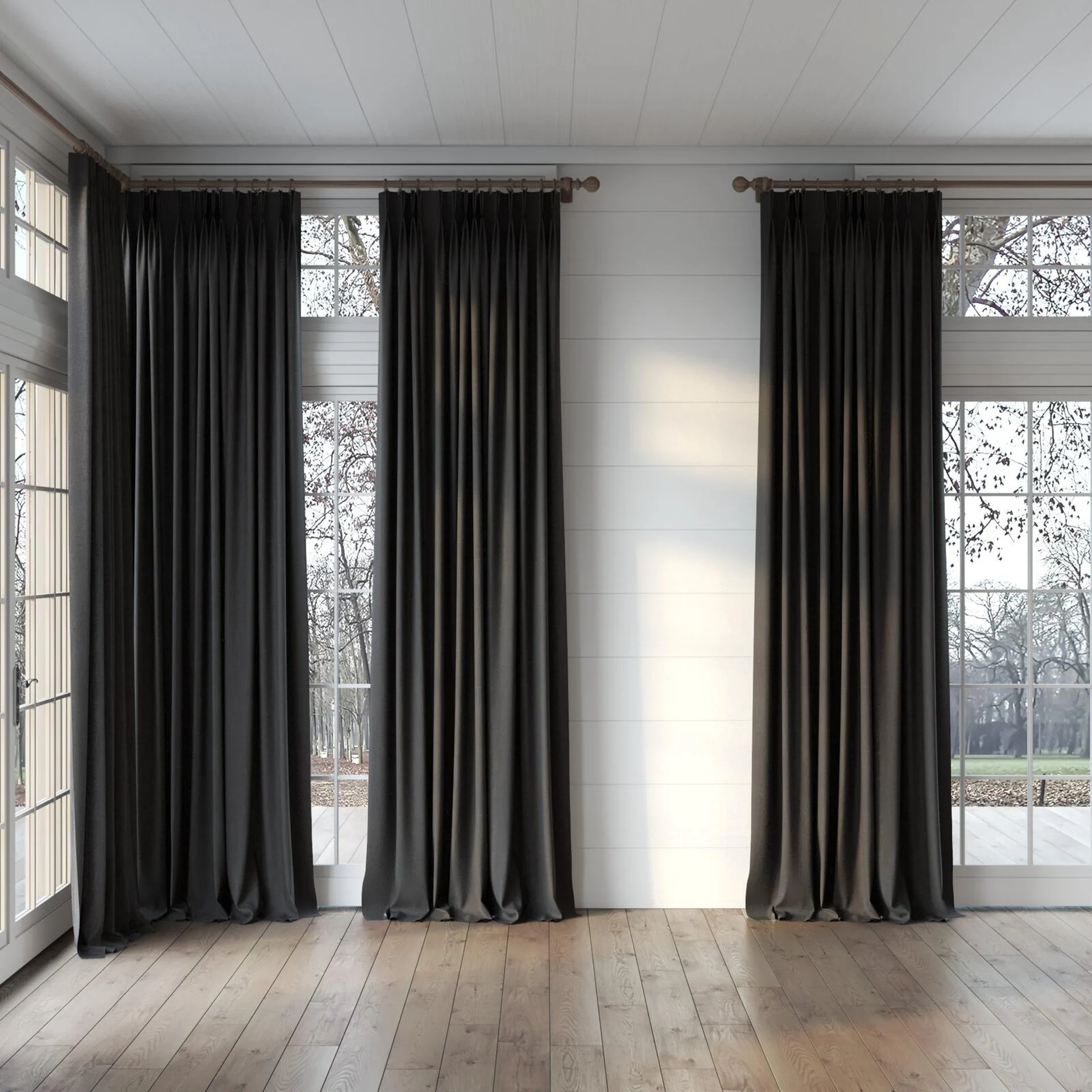 Full view of Cavalry Pewter, puddled, on curtain rod