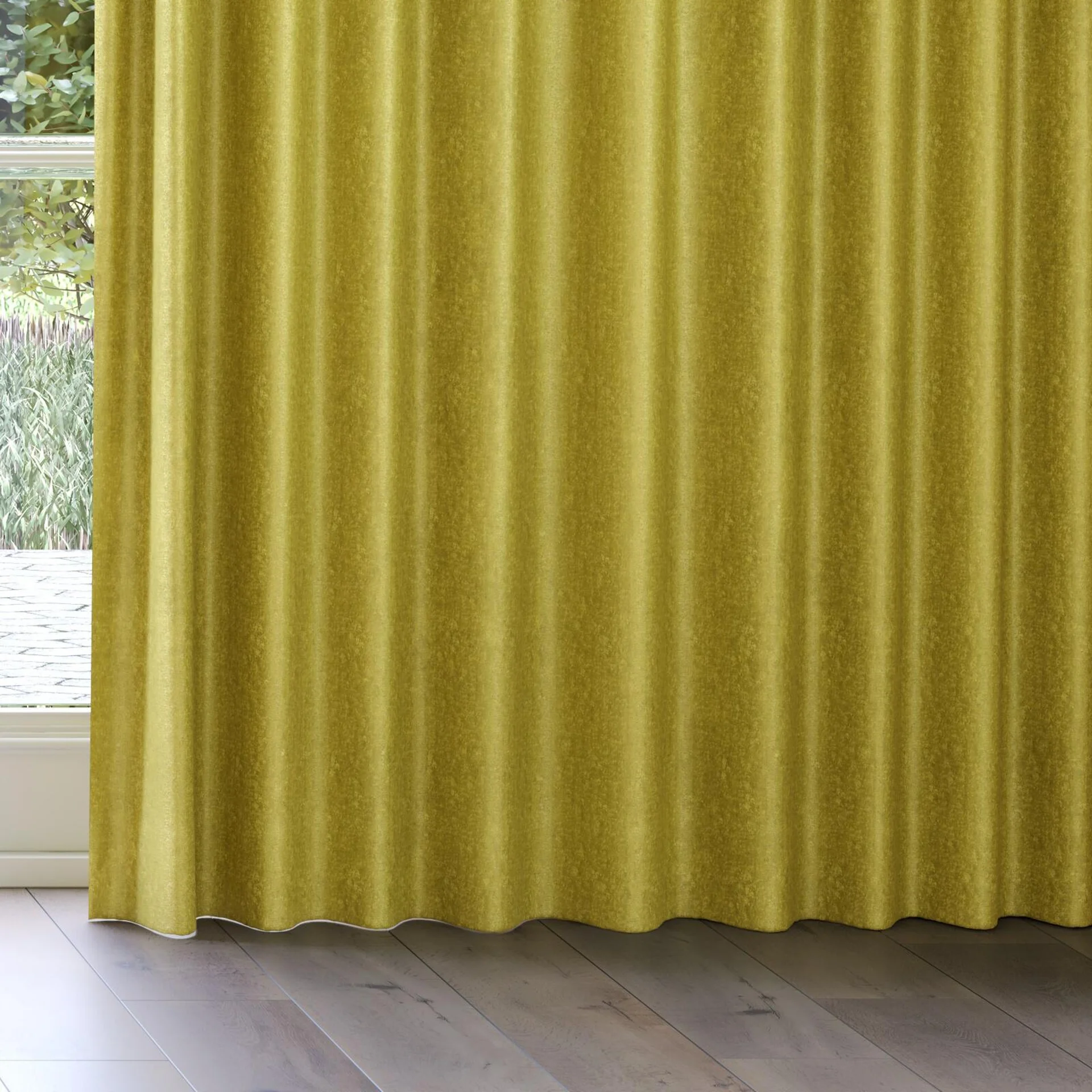 Bottom view of Hug Chartreuse, on curtain rail