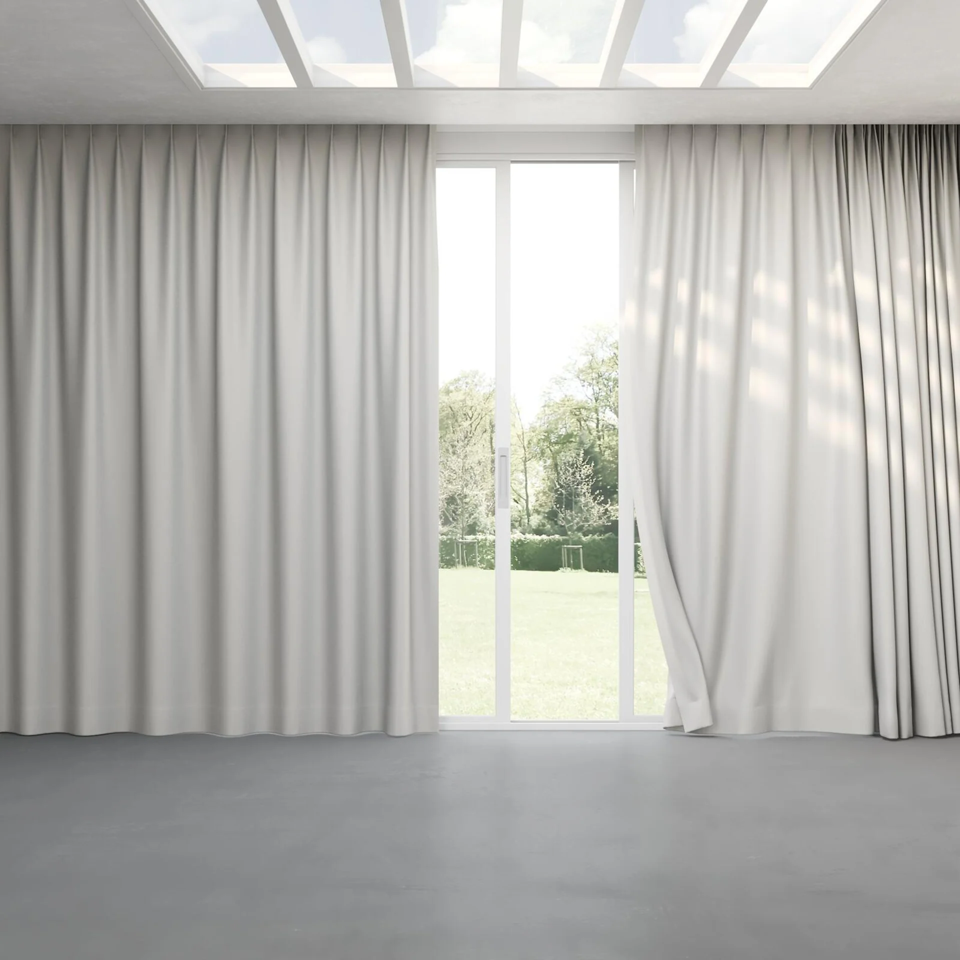 Full view of Eclipse Blackout Silver, pinch pleat