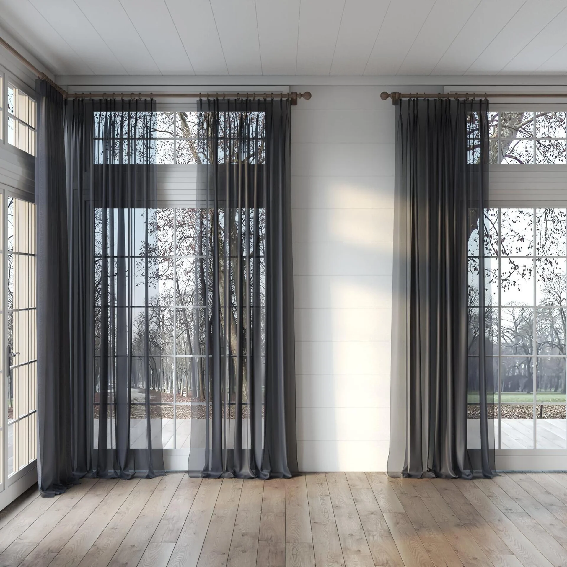 Full view of Xo Raven, puddled, on curtain rod
