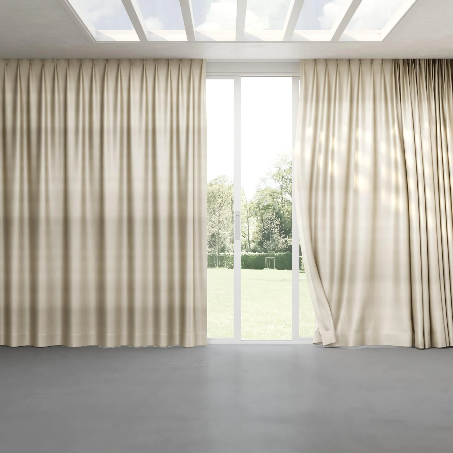 Full view of Glint Beige, pinch pleat