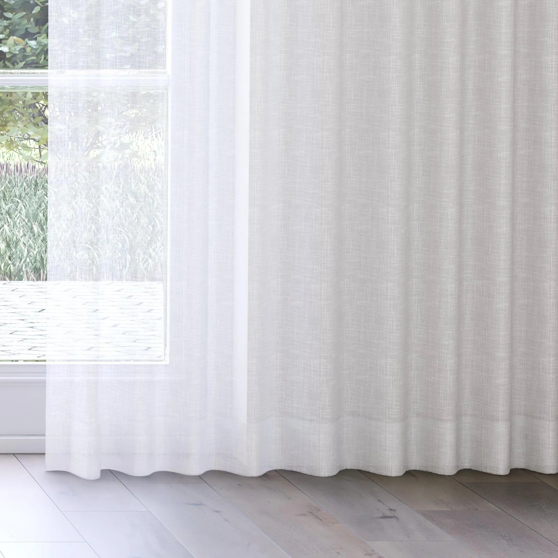 Bottom view of Kumo Recycled Salt, on curtain rail