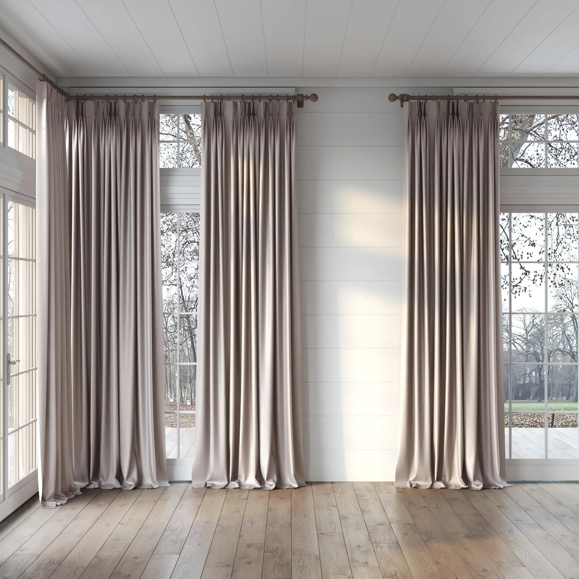 Full view of Leonardo Boudoir, puddled, on curtain rod
