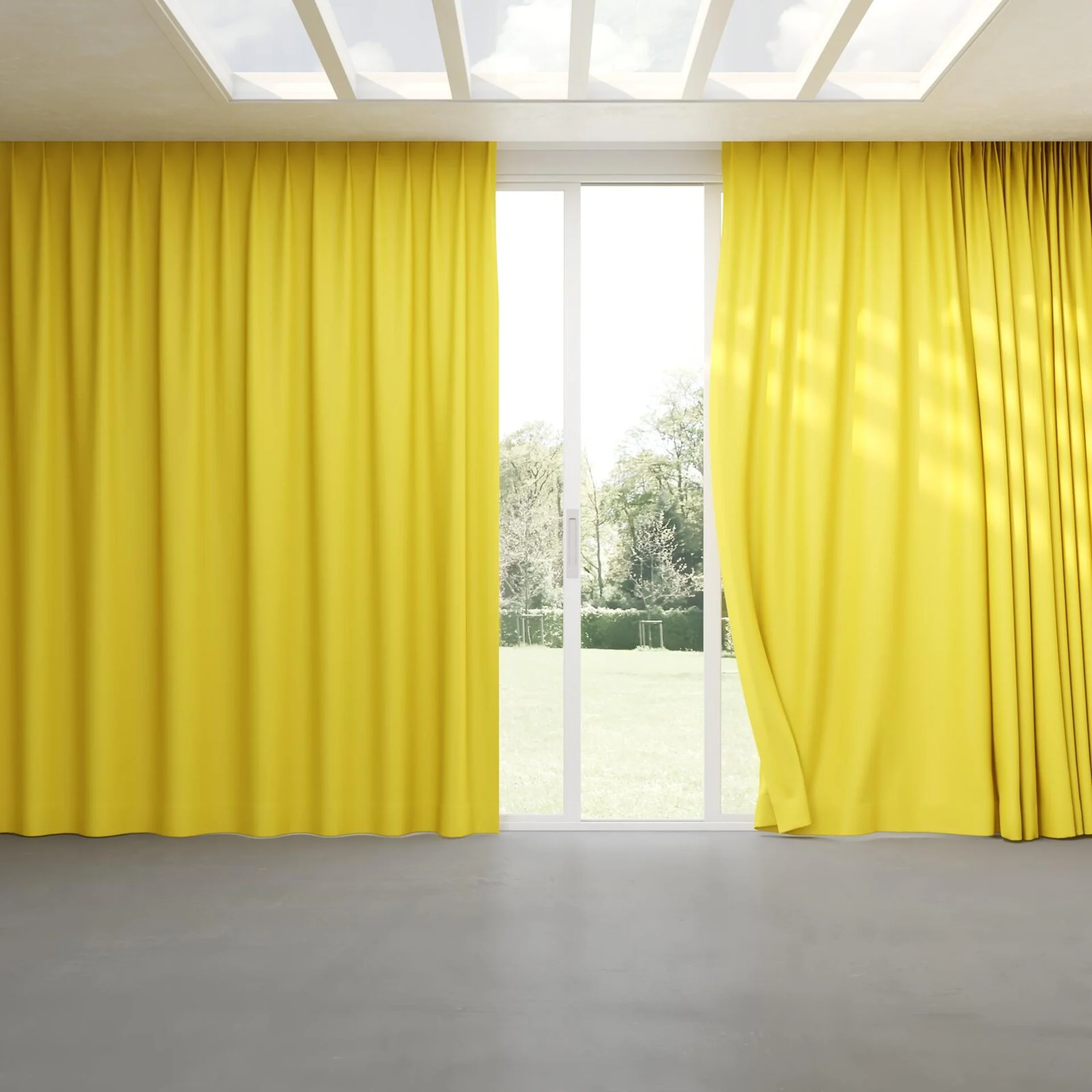 Full view of Blockbuster Buttercup, pinch pleat