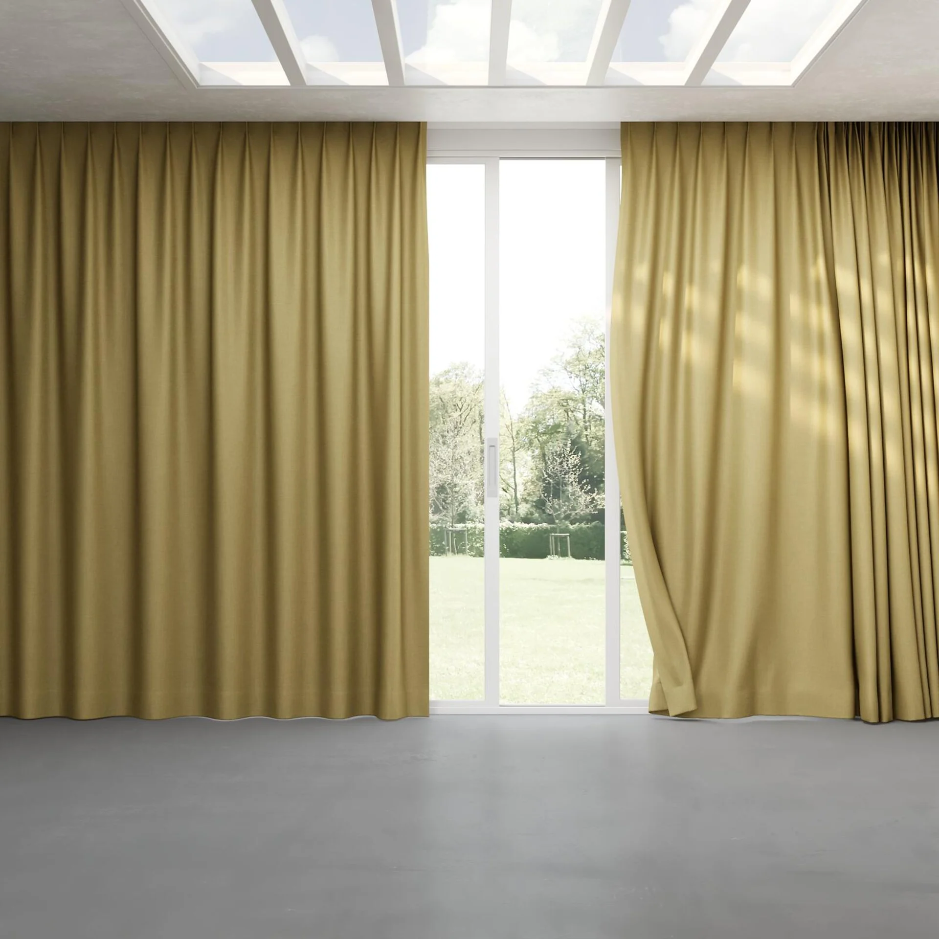 Full view of Frisco Moss, pinch pleat