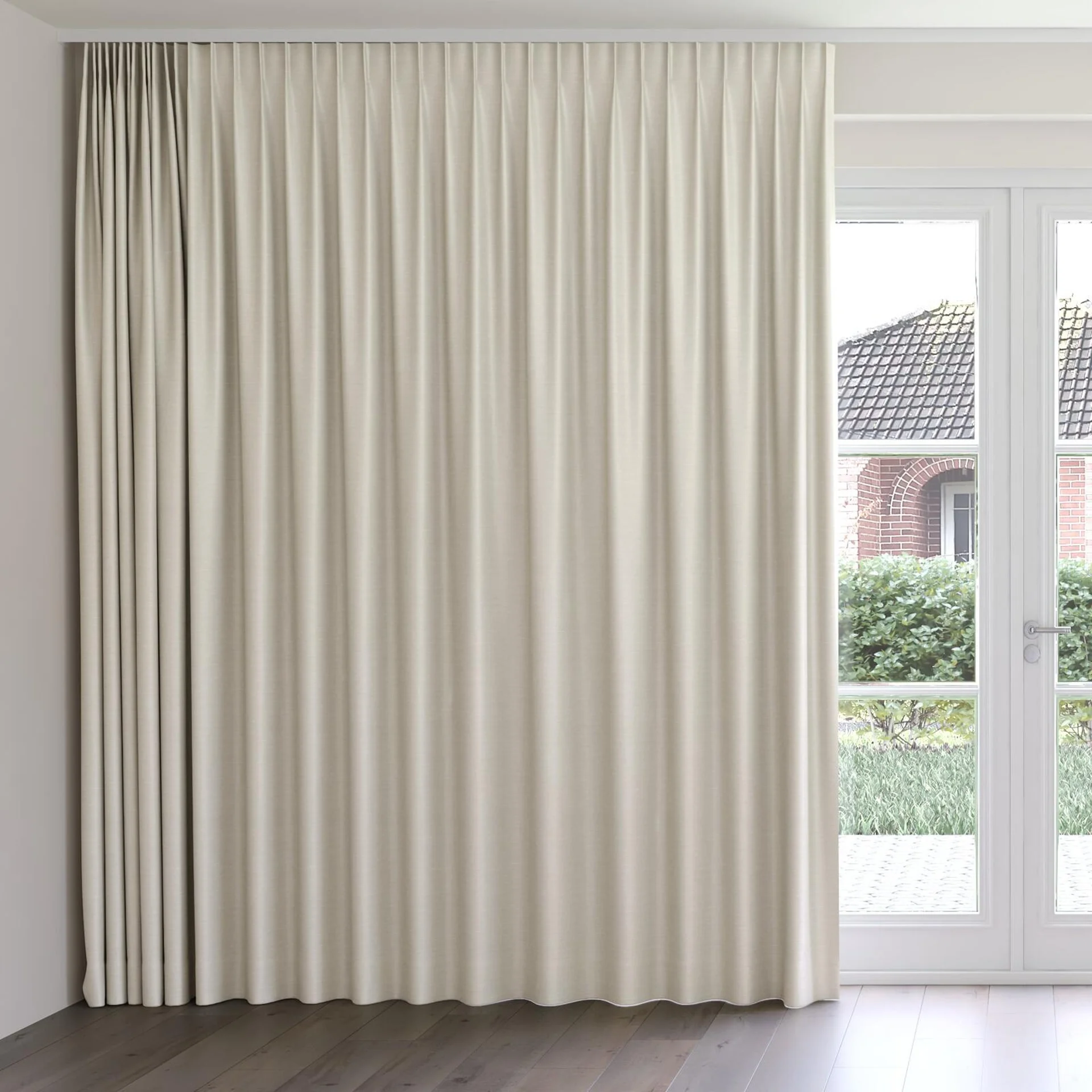 Front view of Silky Pelican, on curtain rail