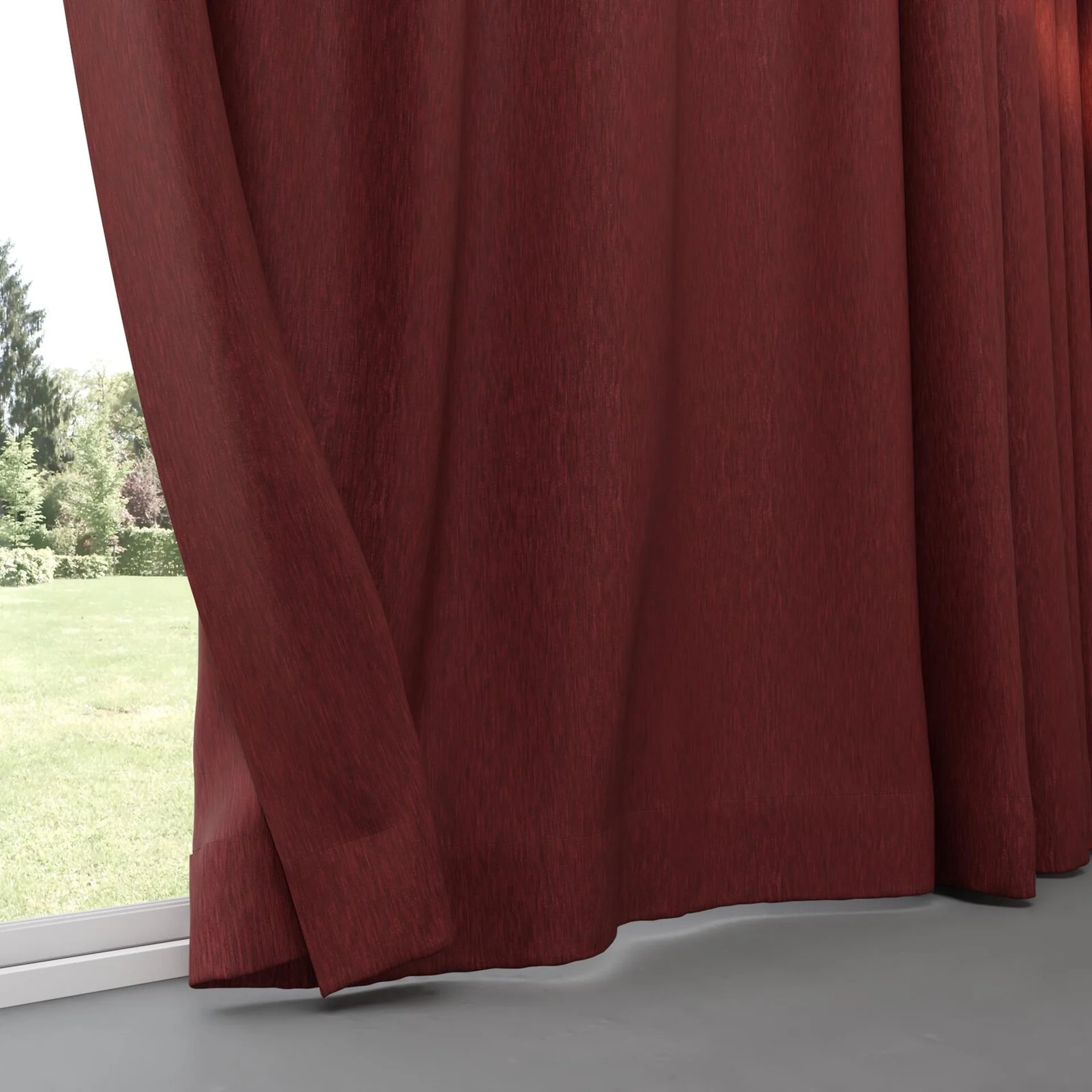 Bottom view of Tuxedo Raspberry, pinch pleat