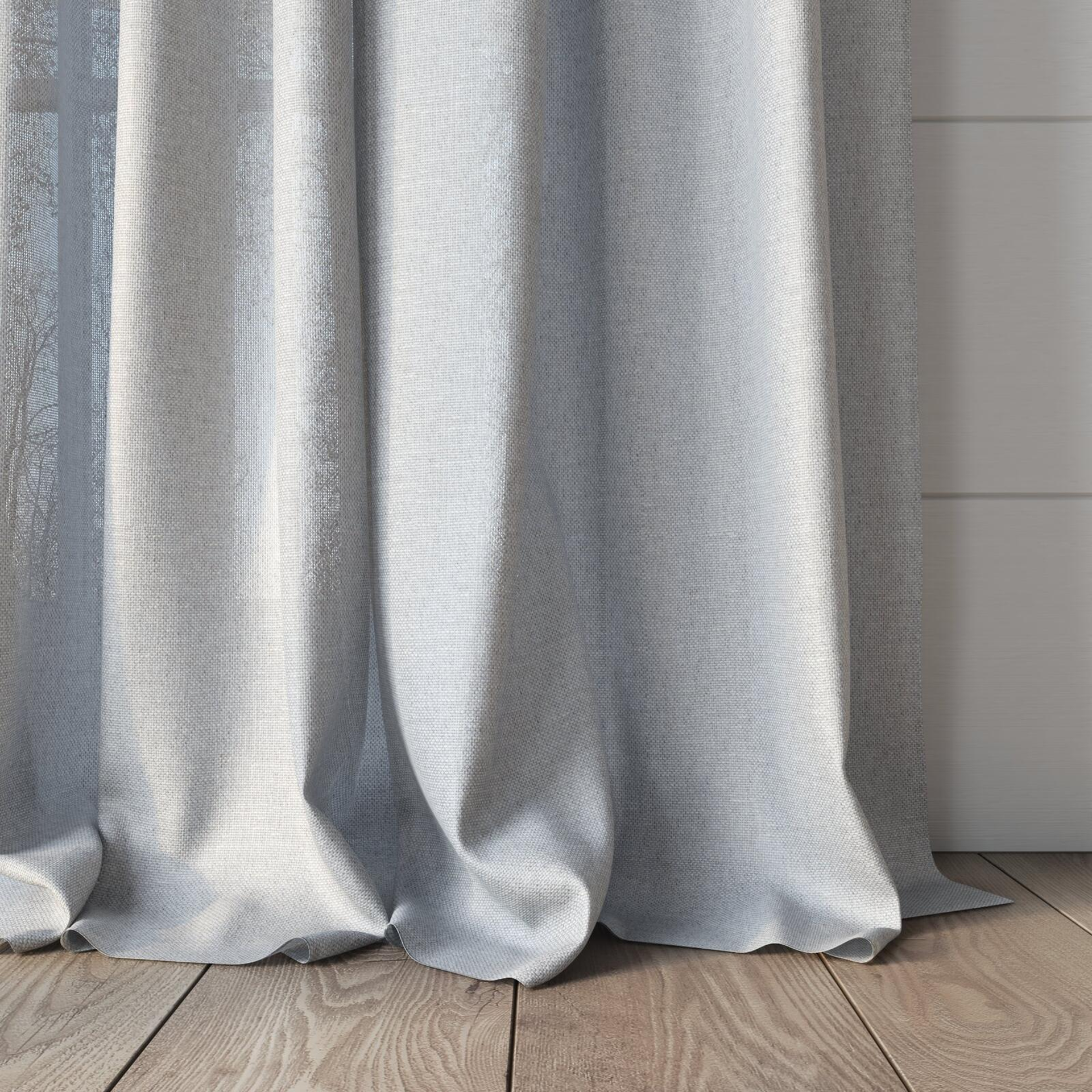 Bottom view of Sensation Mist, puddled, on curtain rod