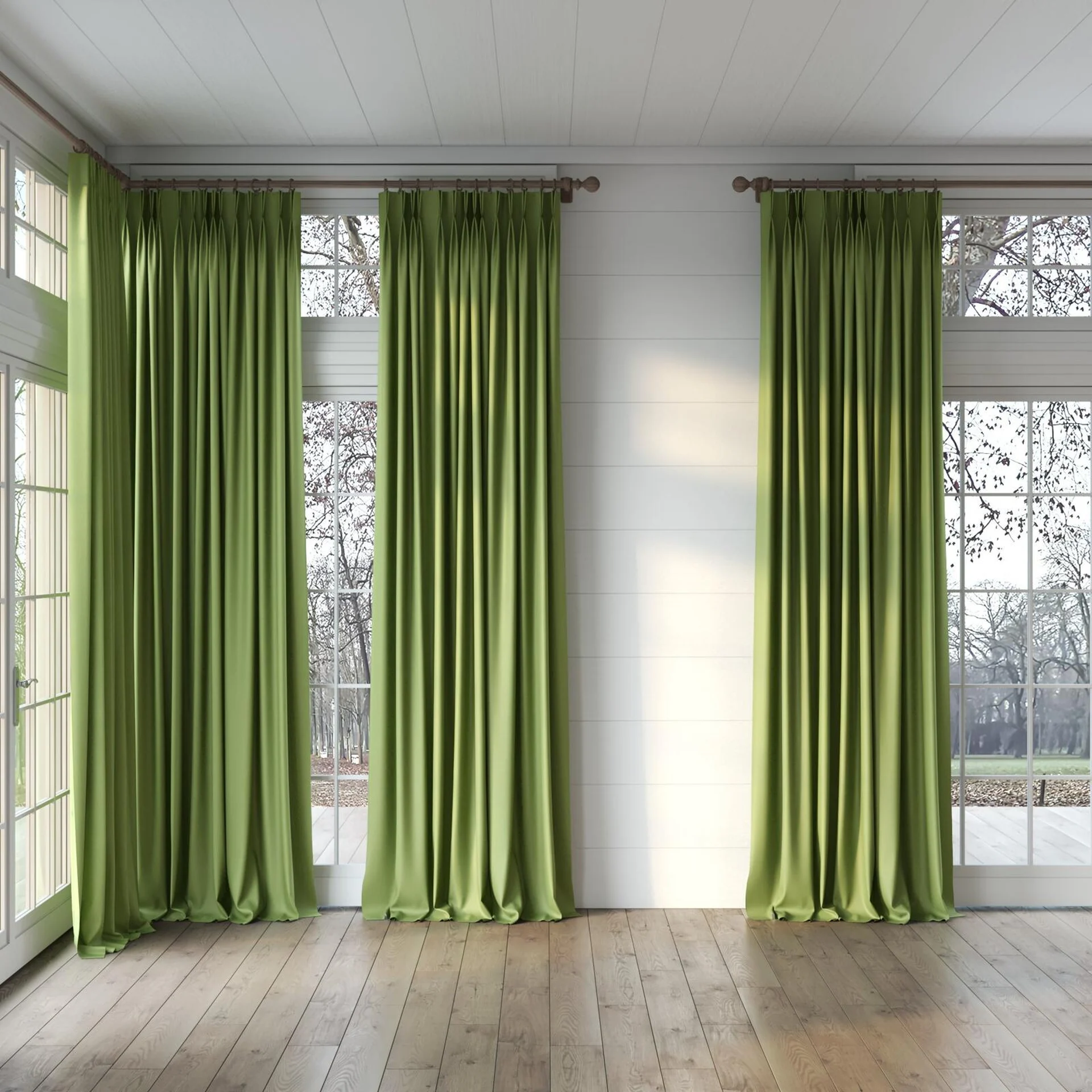 Full view of Kanvas Cactus, puddled, on curtain rod