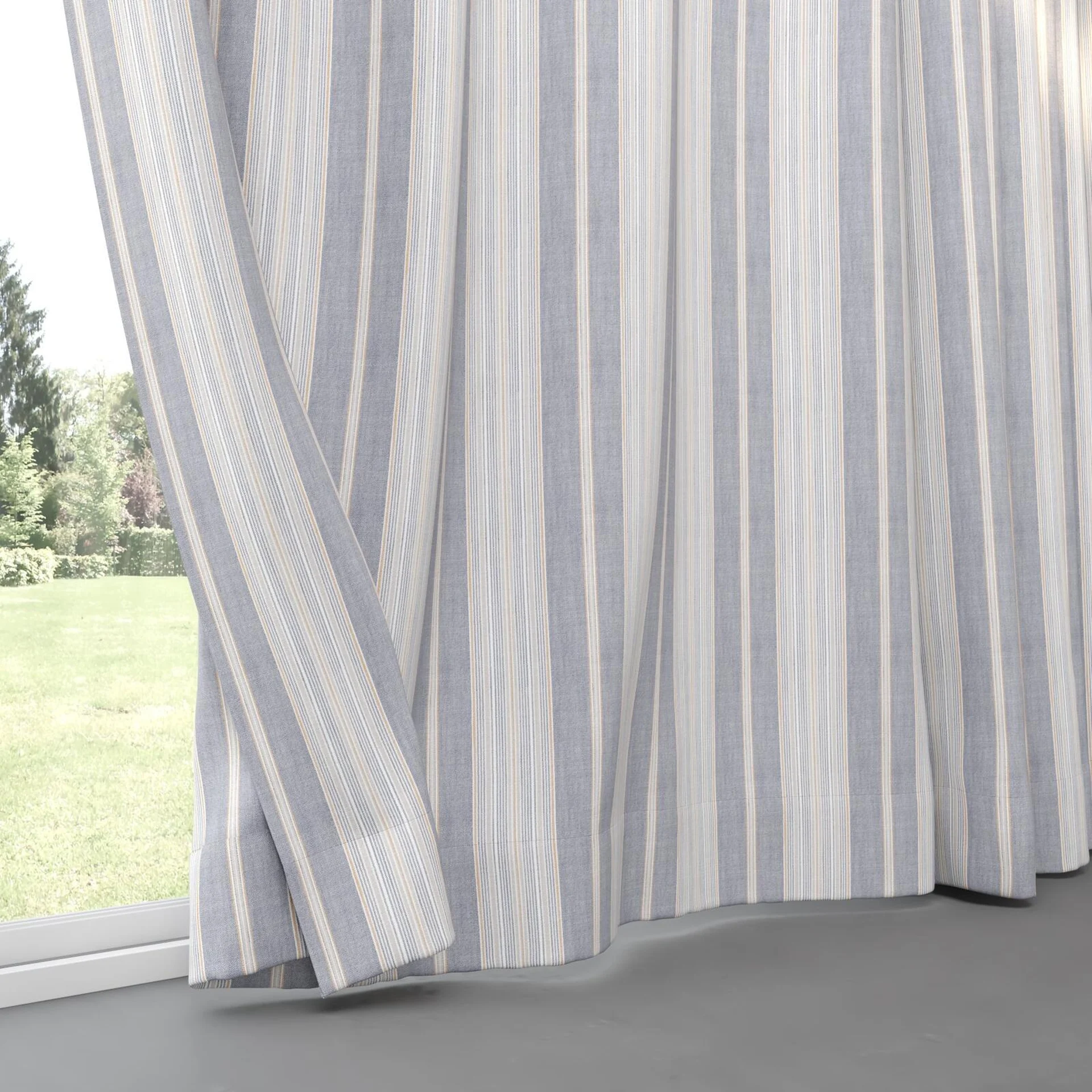 Bottom view of Chambray Multi Denim, pinch pleat